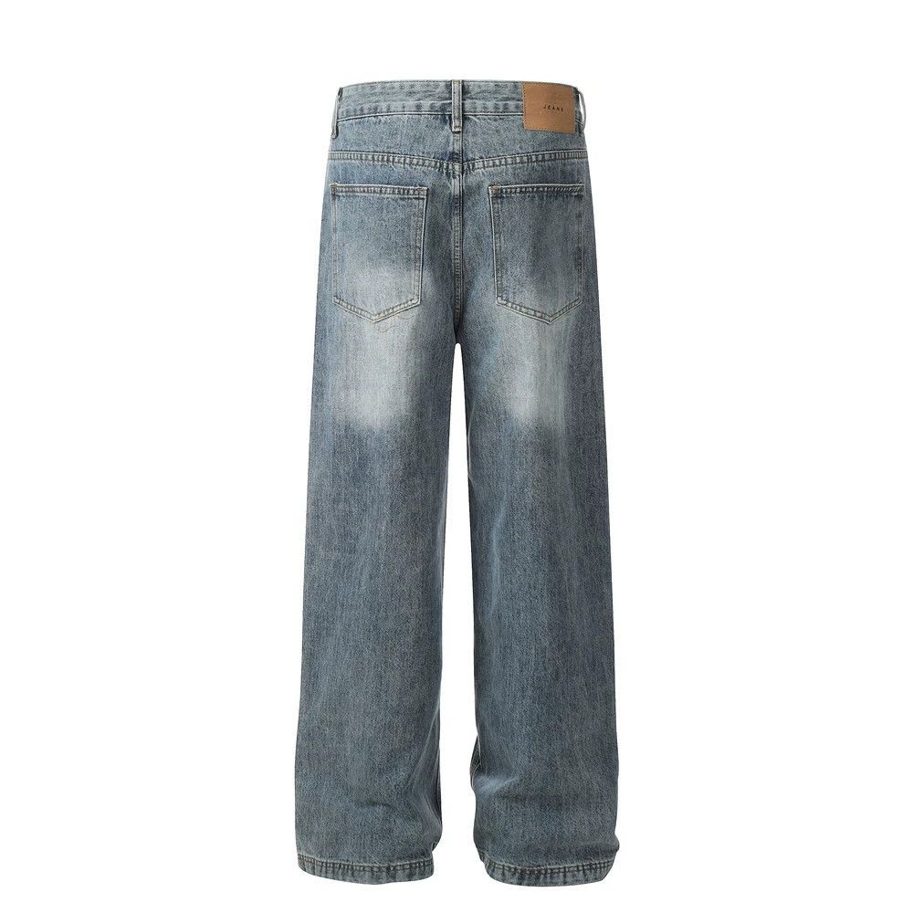 Jean Men's street casual loose straight contrast washed jeans Size US 32 / EU 48 - 2 Thumbnail