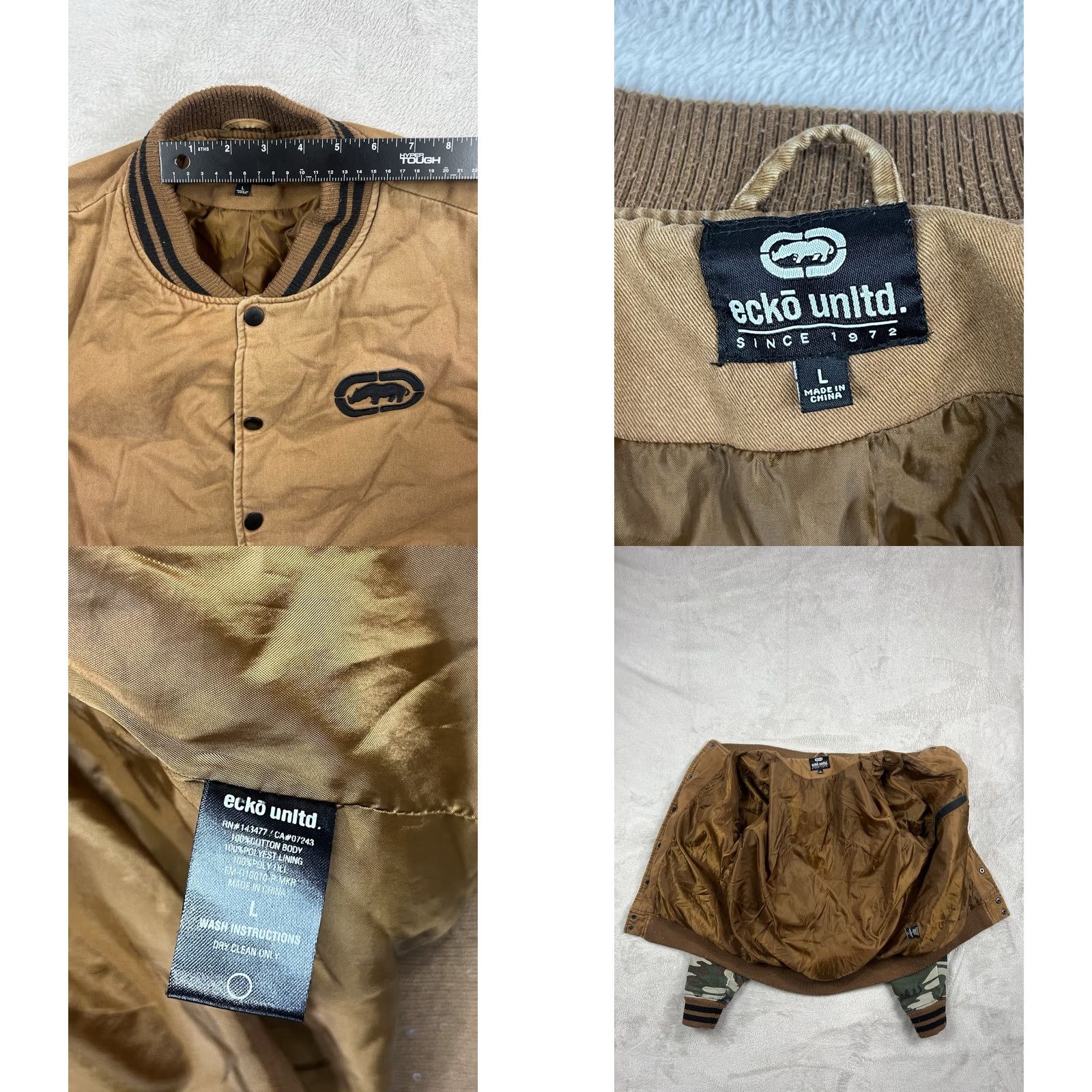 Ecko Unltd. Ecko Unltd Bomber Jacket Mens Camo/Beige/Black Embroidered Rhino Logo Size L Size US L / EU 52-54 / 3 - 8 Thumbnail