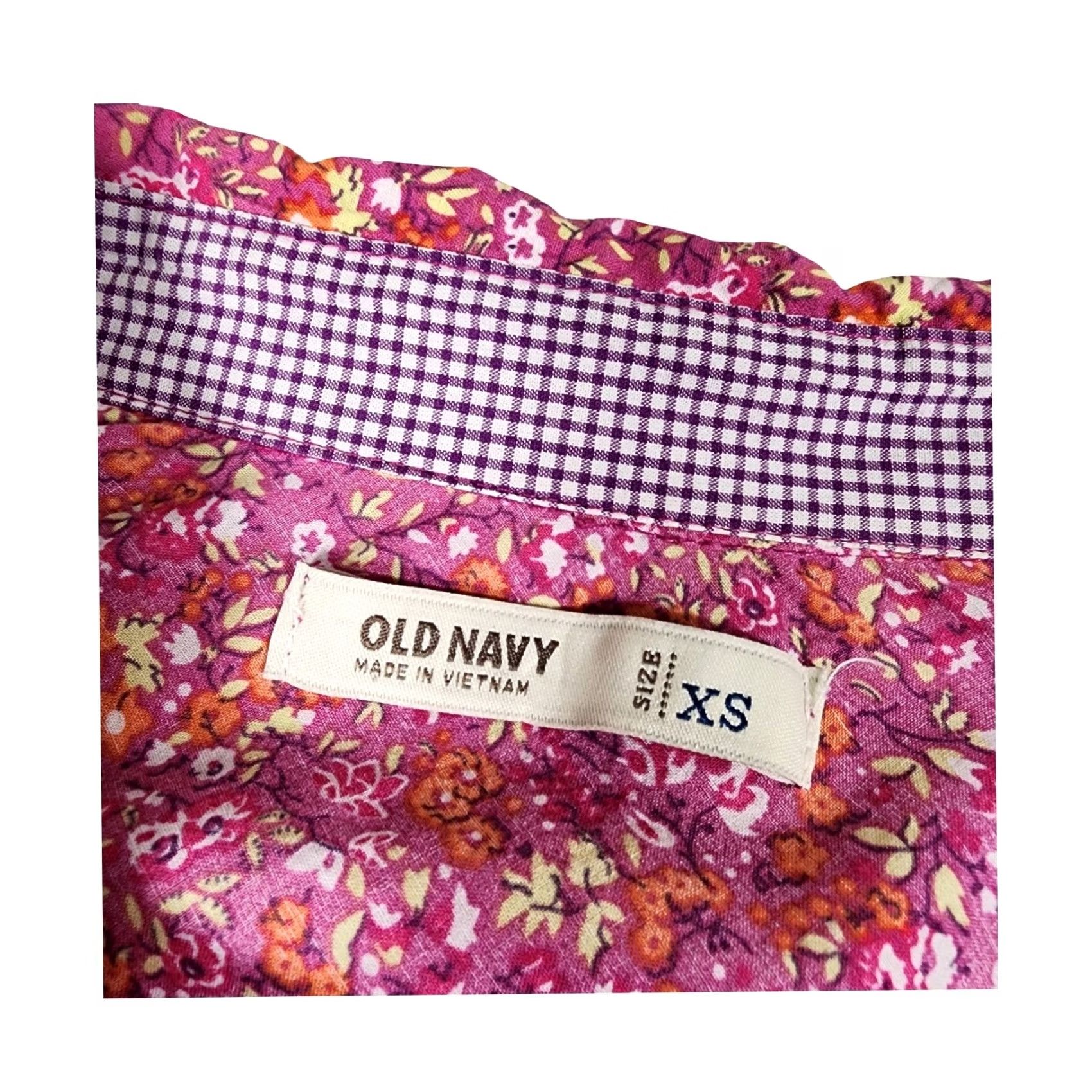 Old Navy Old Navy Womens XS Floral Pearl Snap Shirt Magenta Pink Long Sleeve Cotton Size XS / US 0-2 / IT 36-38 - 3 Thumbnail