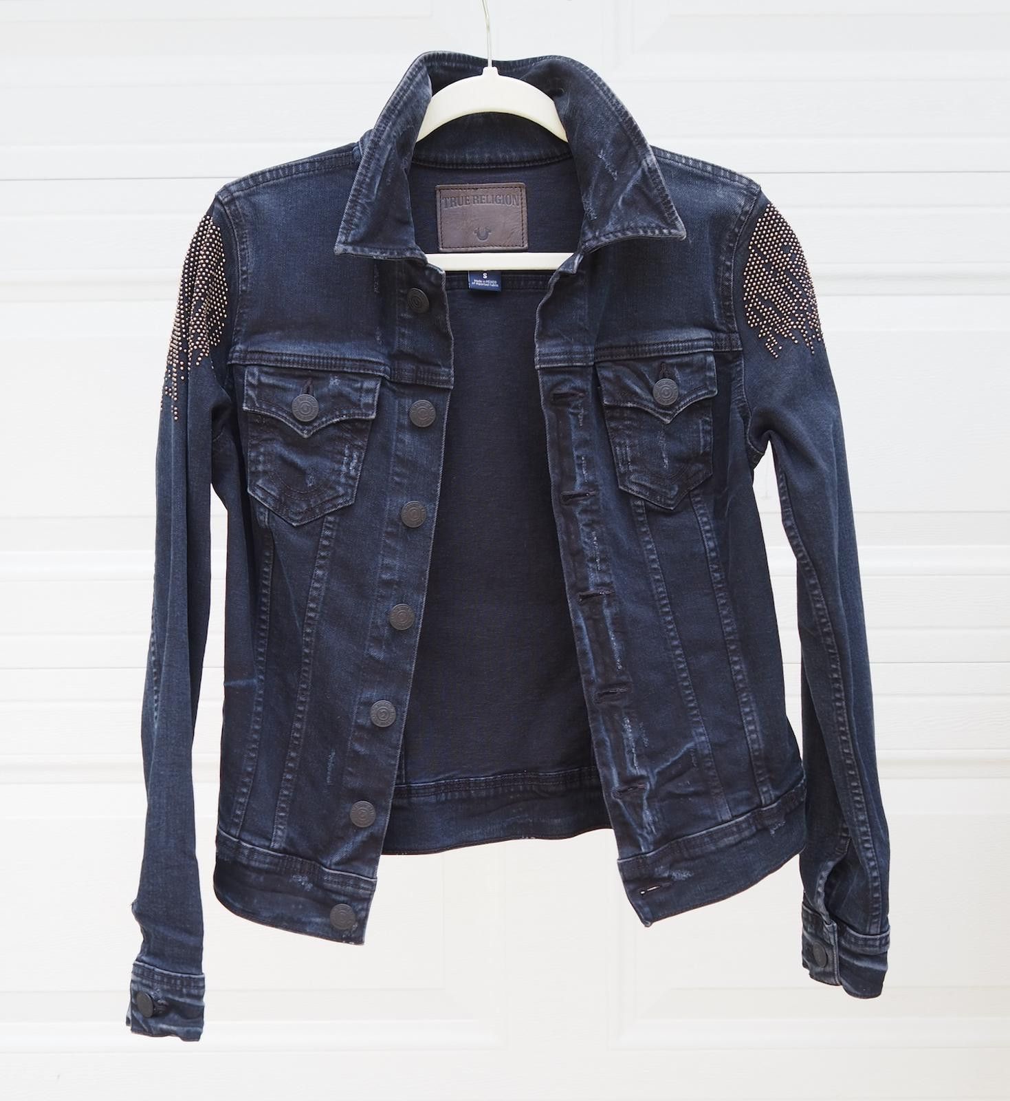 True Religion True Religion Black Denim Jacket with Studded Shoulders Size S / US 4 / IT 40 - 1 Thumbnail