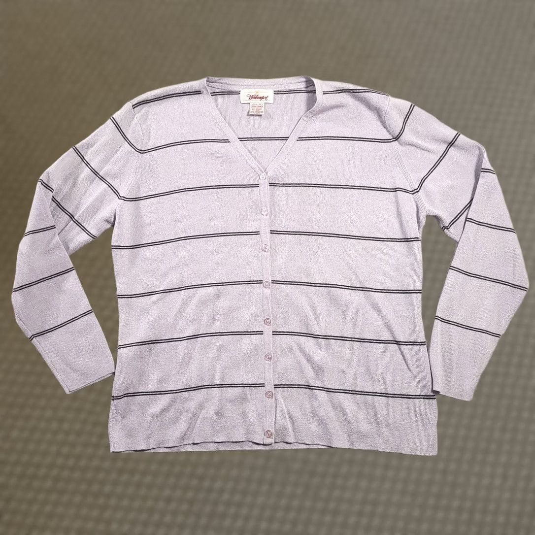 Worthington VINTAGE Worthington Cardigan Sweater Striped Gray Black Button Up Womens XL Cardigan Size XL / US 12-14 / IT 48-50 - 1 Thumbnail