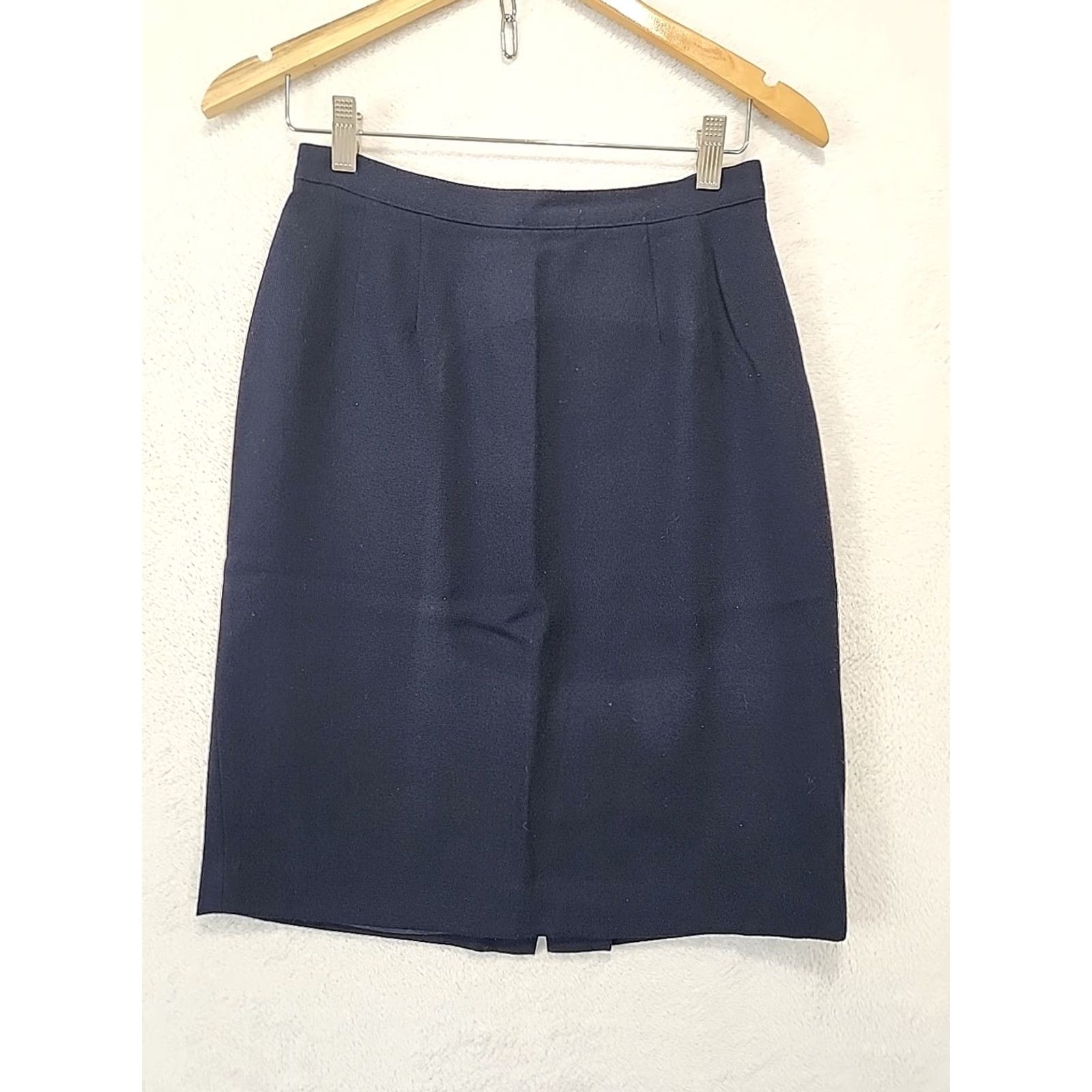 Vintage VINTAGE Unbranded Wool Women's Skirt 6P Pencil Knee-Length Dark Navy High Rise Lined Retro Y2K Mens Womens Girls Girls Size 28" / US 6 / IT 42 - 2 Thumbnail