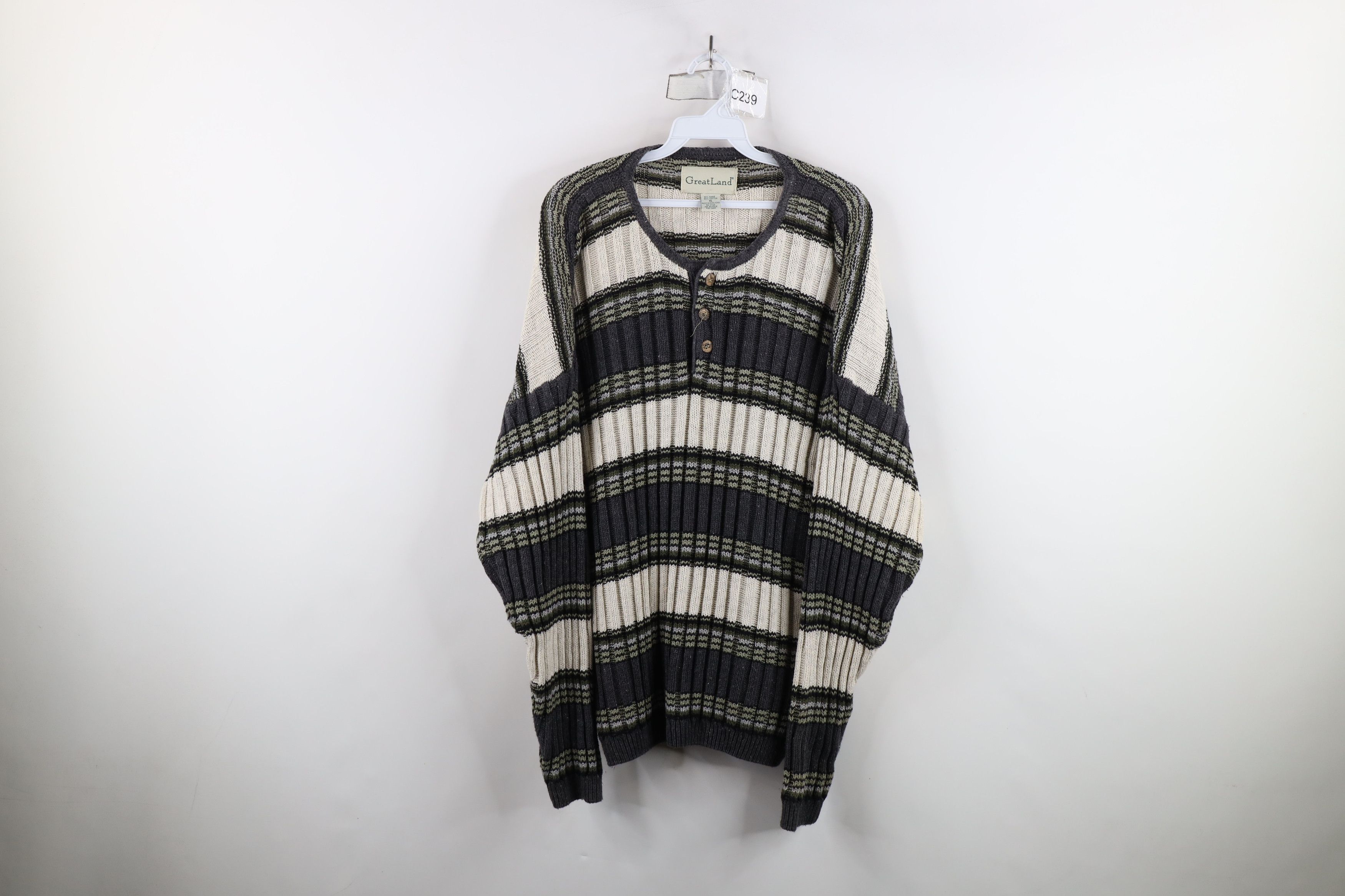 Vintage Vintage 90s Streetwear Chunky Ribbed Knit Henley Sweater Size US XL / EU 56 / 4 - 1 Thumbnail