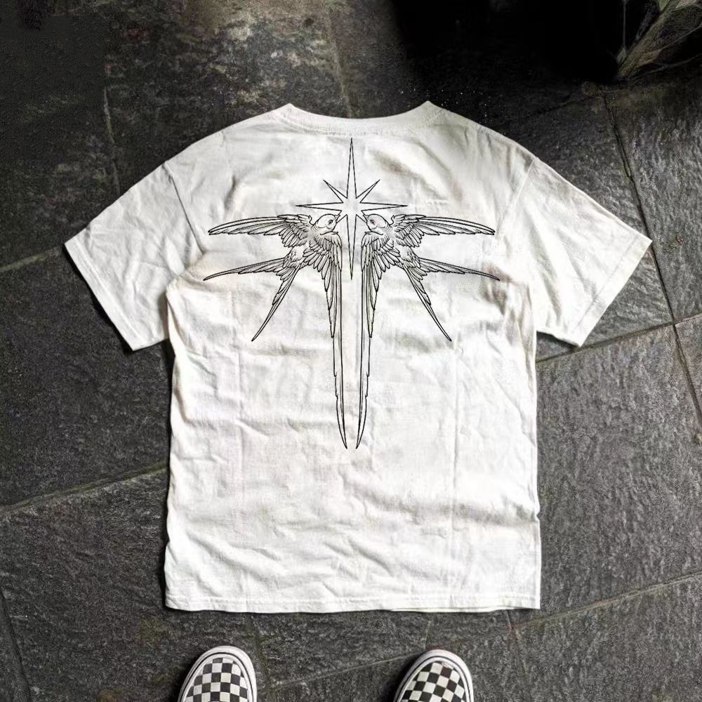 Vintage White retro wing print cotton t-shirt Size US M / EU 48-50 / 2 - 1 Thumbnail