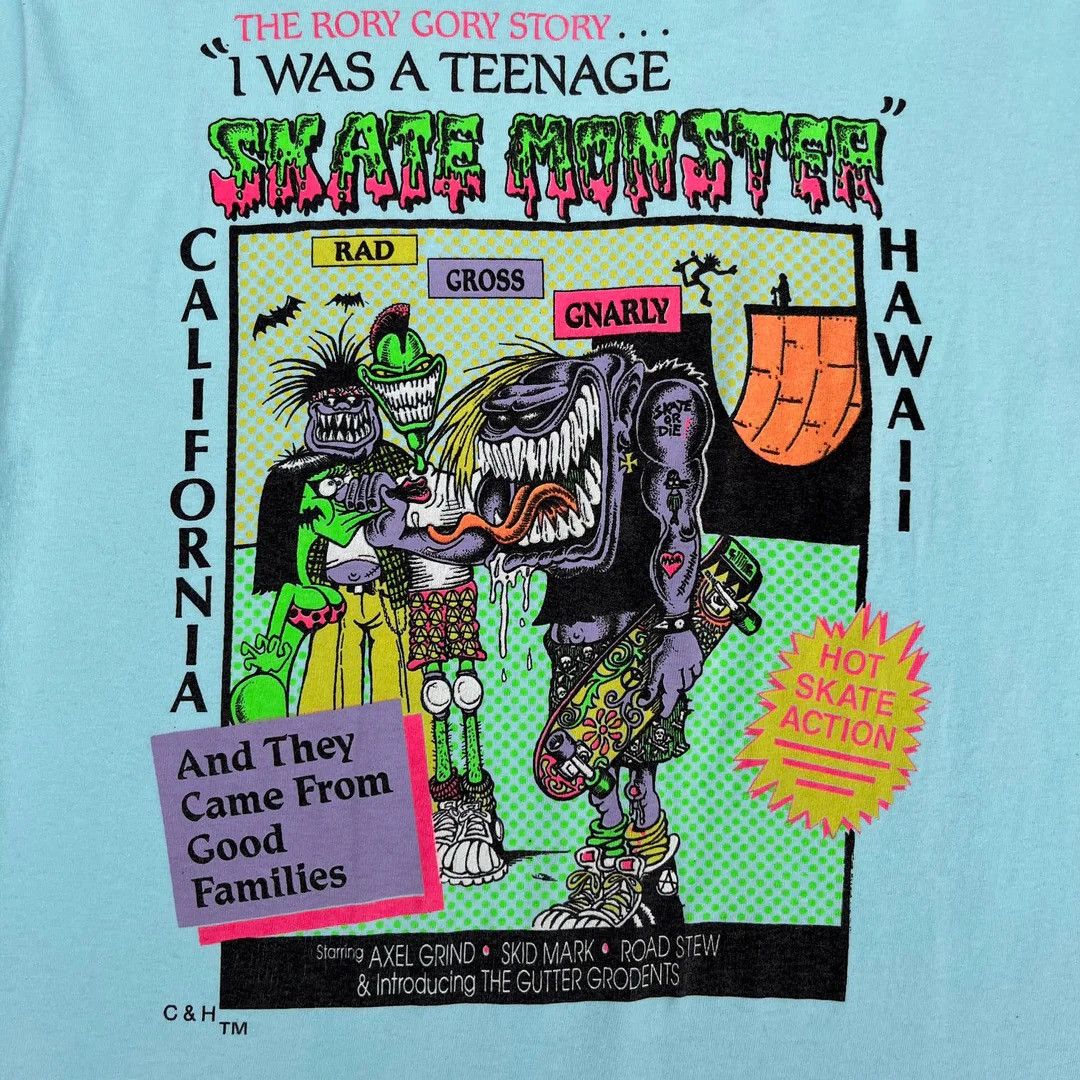 Vintage C&H Monsters Skateboards 1980 80s USA Made Skate T-Shirt Size US L / EU 52-54 / 3 - 3 Thumbnail