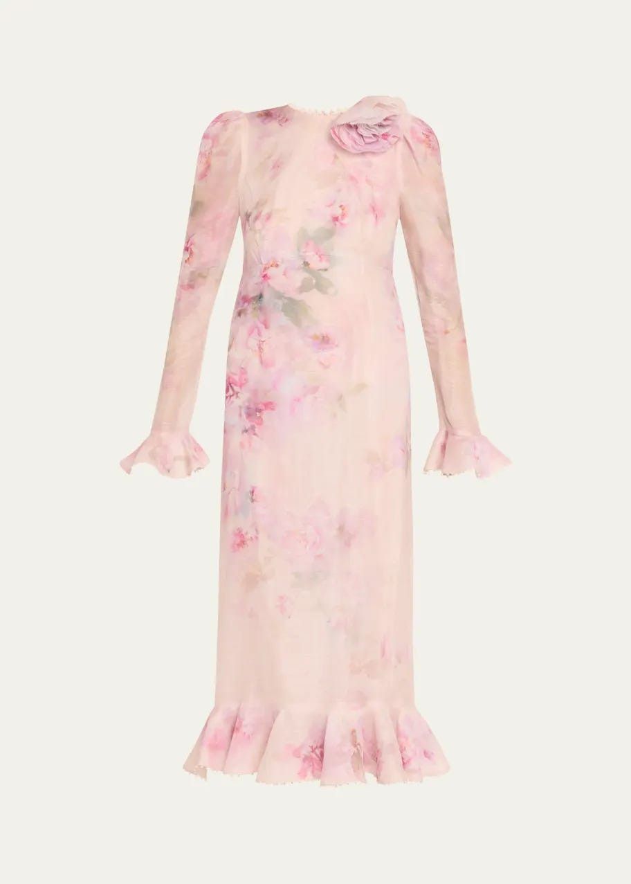 Zimmermann oc11z1025 Crush Flower Midi Dress in Multicolor Size L / US 10 / IT 46 - 1 Thumbnail