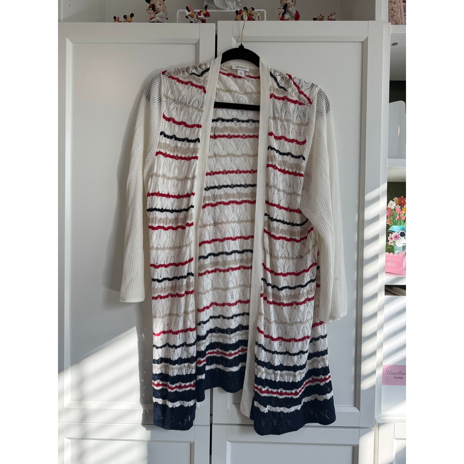 Other Westport Striped Knit Open Cardigan Women Cream XL - A010 Size XL / US 12-14 / IT 48-50 - 2 Thumbnail