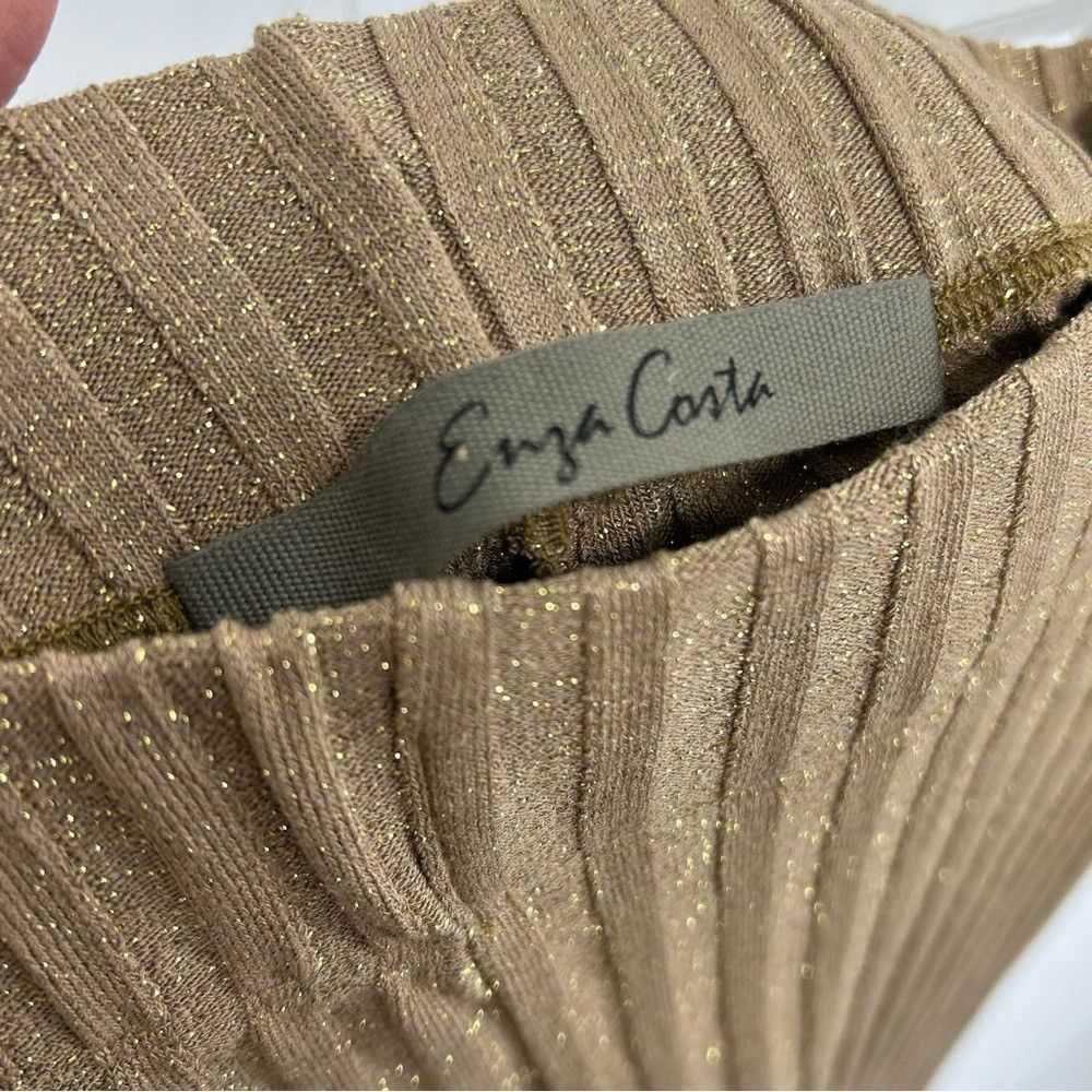 Enza Costa ENZA COSTA LUREX SWETER RIB FLARE PANTS IN SAND GOLD SPARKLE Size 28" / US 6 / IT 42 - 8 Thumbnail