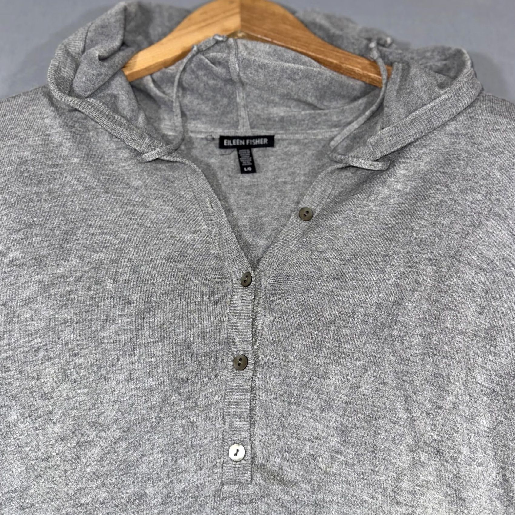Eileen Fisher VINTAGE? No. Eileen Fisher Sweater Womens L Gray Hooded Henley Knit Hoodie Pullover Size L / US 10 / IT 46 - 3 Thumbnail