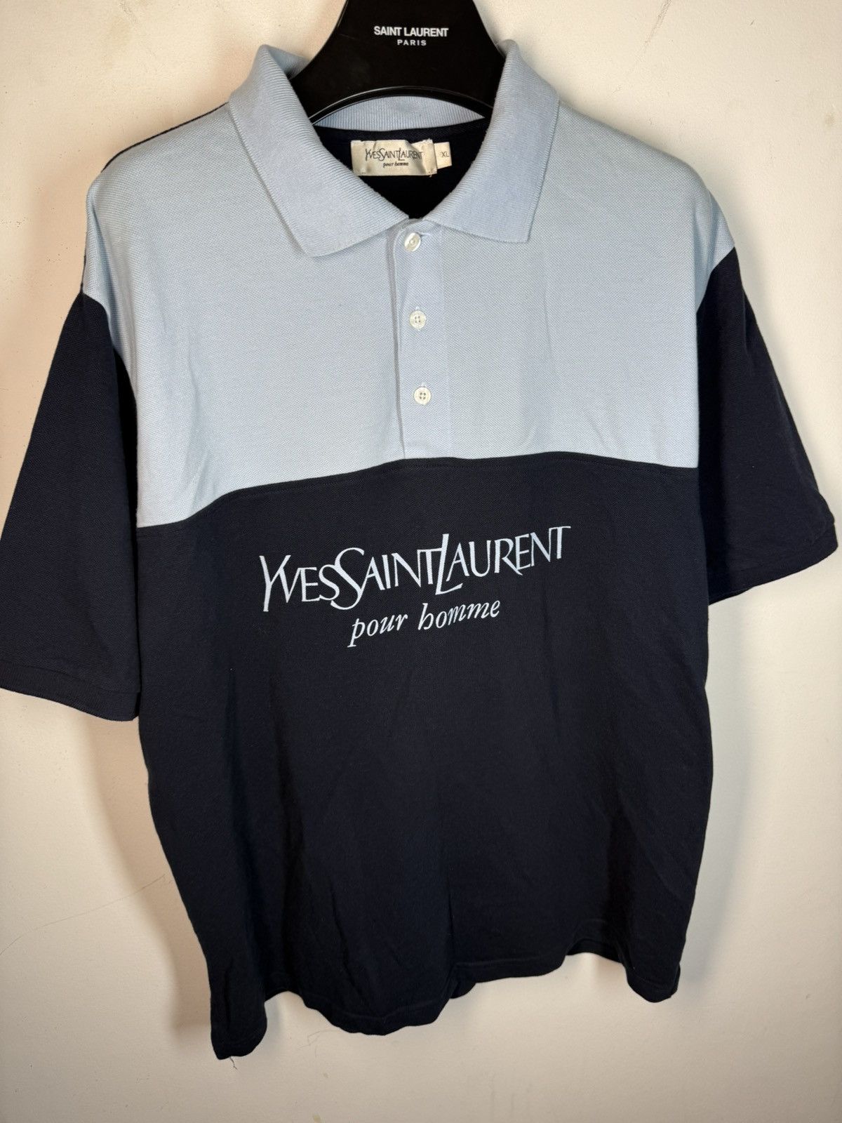 Yves Saint Laurent Blue YSL Polo Shirt Spell Out YSL Shirt Big Logo YSL Tee Size US XL / EU 56 / 4 - 16 Thumbnail