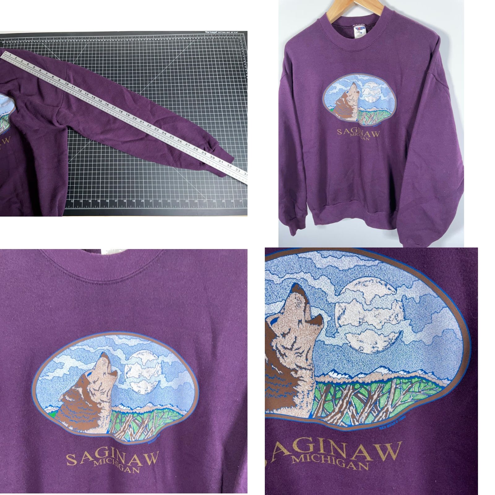 Jerzees JERZEES Sweatshirt Adult XL Purple Graphic Print Saginaw Michigan VTG Crewneck 90s Wolf Moon Size US XL / EU 56 / 4 - 8 Thumbnail