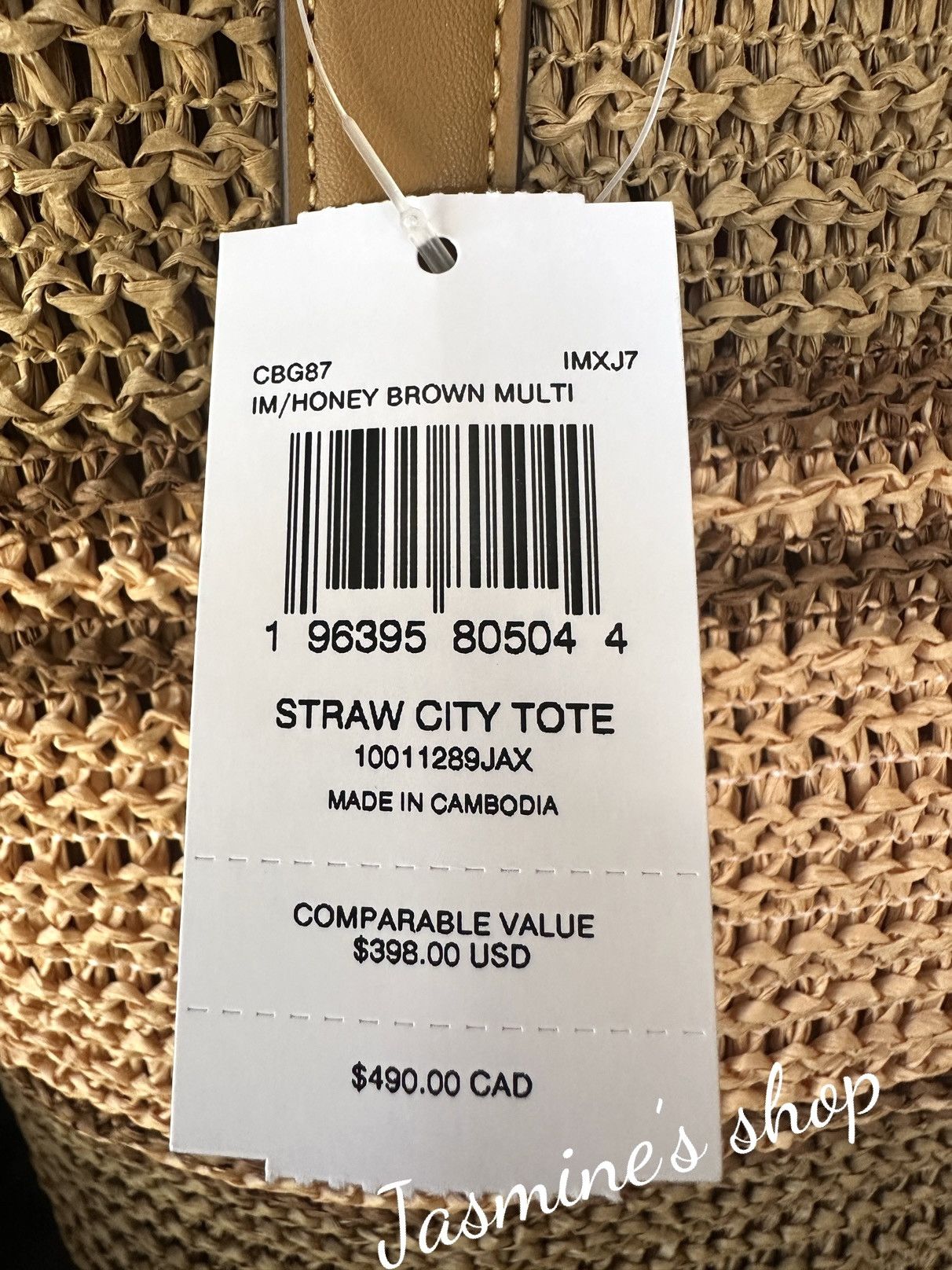 Coach NWT COACH Straw and smooth leather City Tote Bag CBG87 Size ONE SIZE - 5 Thumbnail
