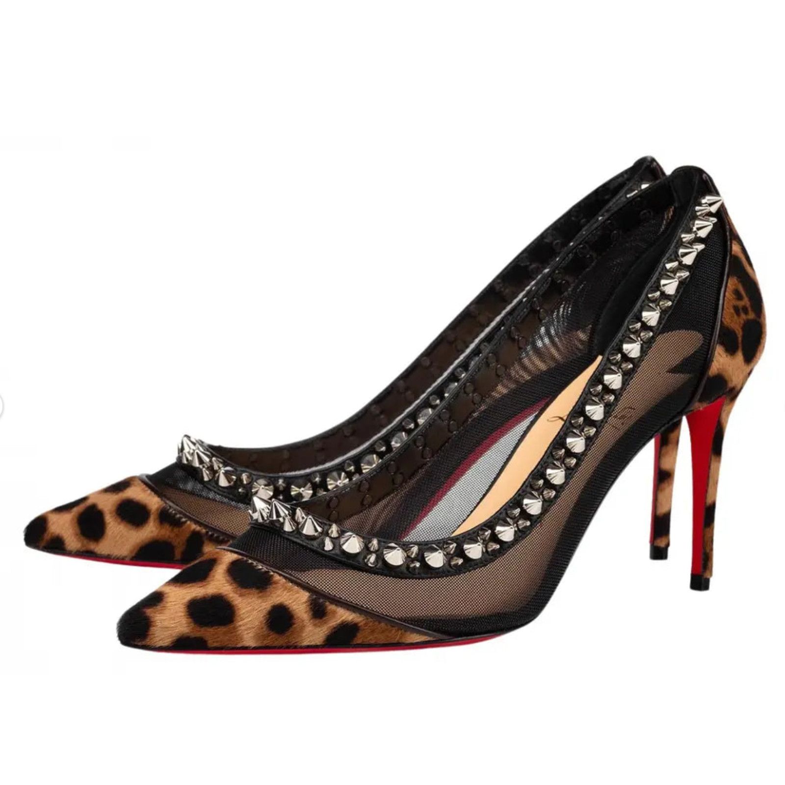 Christian Louboutin Galativi Spikes 85 Black Leopard Mesh Pointed Heel Pump 38.5 Size US 8.5 / IT 38.5 - 1 Thumbnail