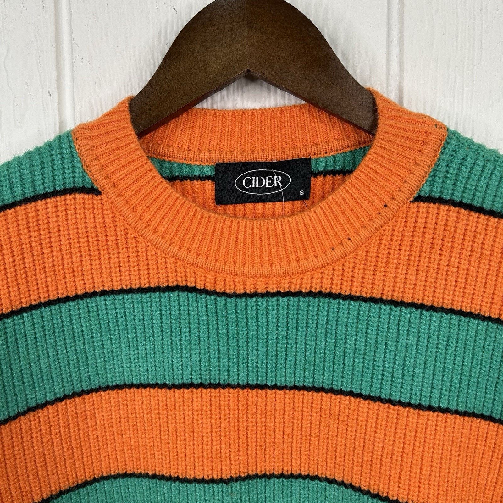 Cider 90's Cidar Tight-Knit Green & Orange Soft Sweater Small Size S / US 4 / IT 40 - 3 Thumbnail