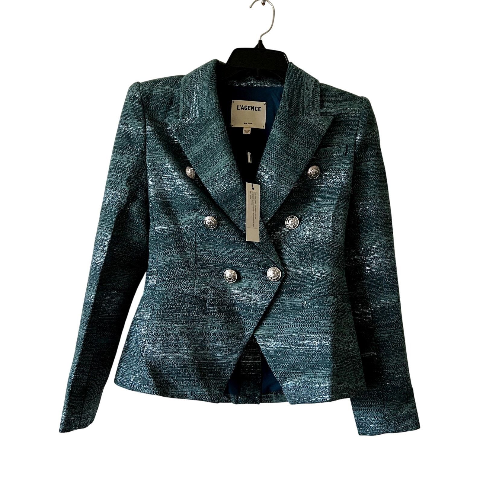 L'AGENCE l’agence marie blazer Dark Teal green Tweed jacket size 2 C5 Size XS / US 0-2 / IT 36-38 - 1 Thumbnail