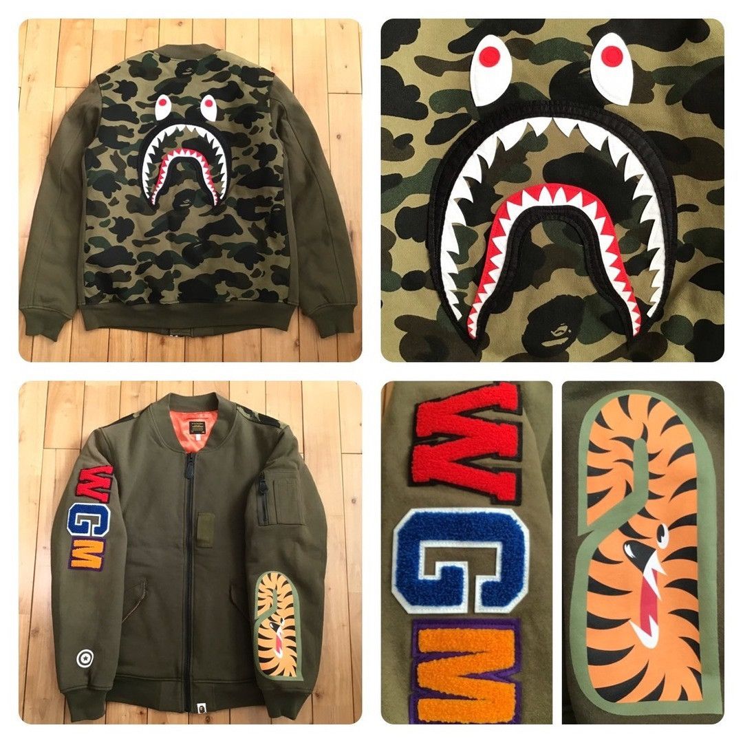 Bape BAPE SHARK MA-1 Sweat Bomber Jacket a bathing ape Size US L / EU 52-54 / 3 - 1 Thumbnail
