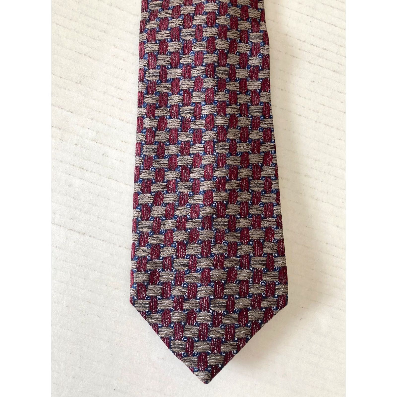 Vintage Bill Robinson Tie Men's Necktie Silk Basket Weave Pattern Gray Maroon Made Usa, Men's — image 2 of 6