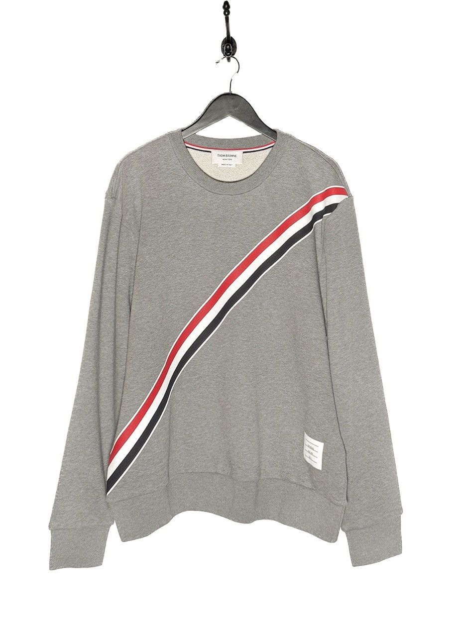 Thom Browne Thom Browne Diagonal Tricolour Stripe Grey Sweatshirt Size US XL / EU 56 / 4 - 1 Thumbnail