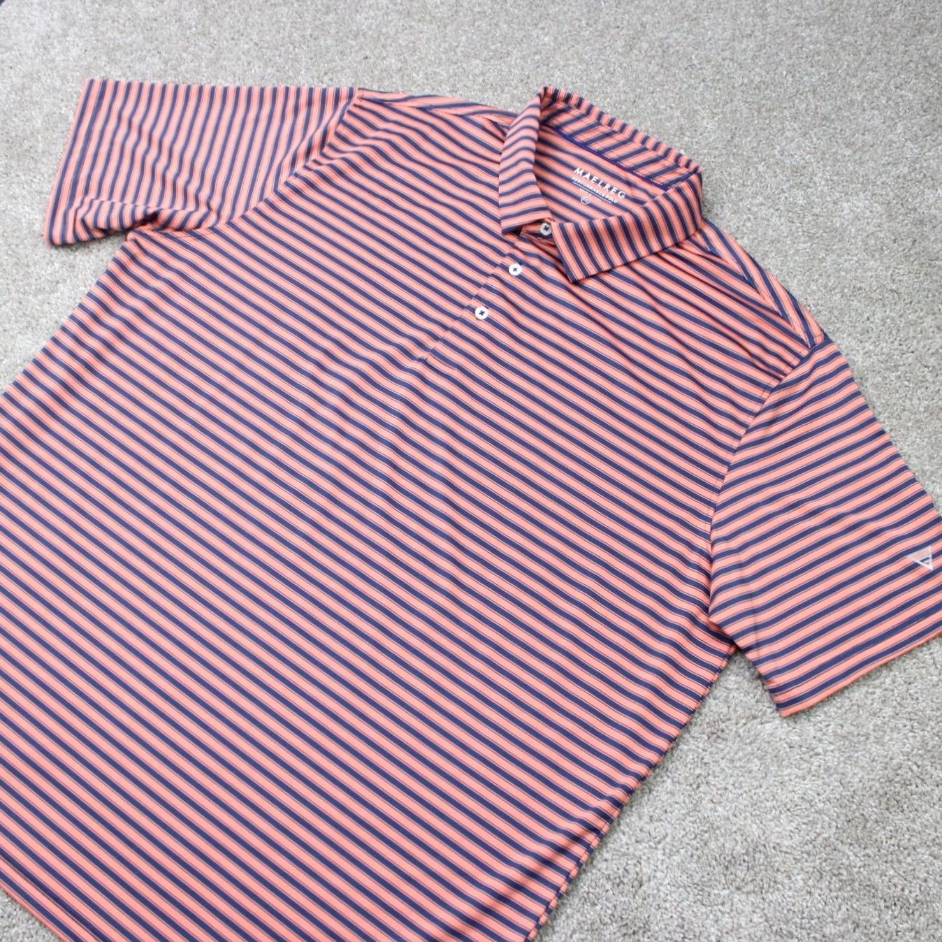 Vintage Maelreg Polo Shirt Men 2XL Orange/Blue Striped Short Sleeve Golf Performance Shirt Men 2XL XXL Size US XXL / EU 58 / 5 - 3 Thumbnail