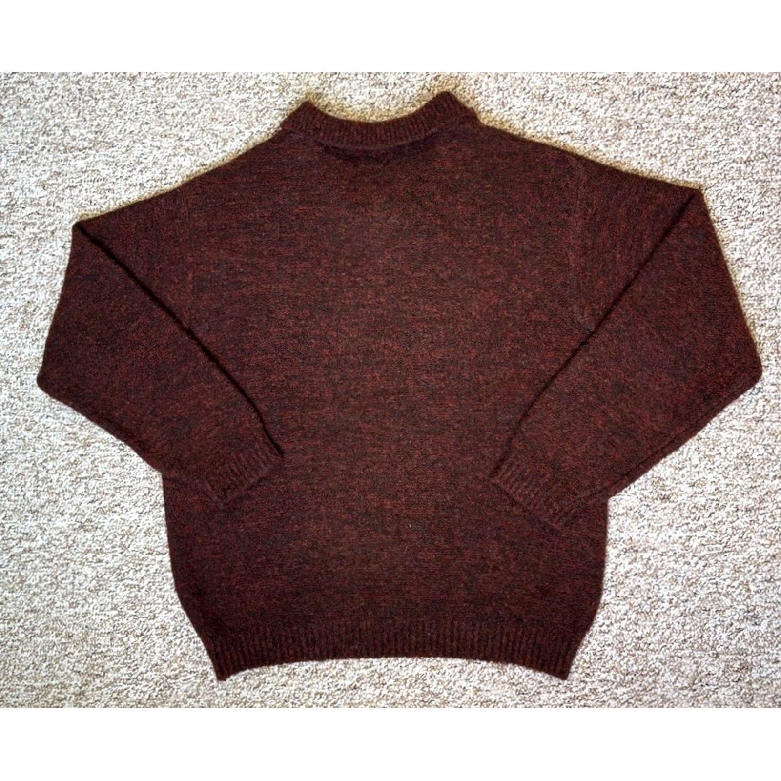 IDEA VINTAGE Idea Uomo Wool Blend Sweater Pullover Maroon Button Neck Men’s Large Sweater Knit Long Sleeve Collared Regular Size L Mens Size US L / EU 52-54 / 3 - 4 Thumbnail
