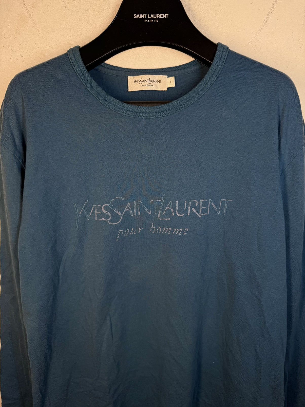 Yves Saint Laurent Big Logo YSL Longsleeve Blue Shirt Vintage Sweatshirt Size US M / EU 48-50 / 2 - 10 Thumbnail