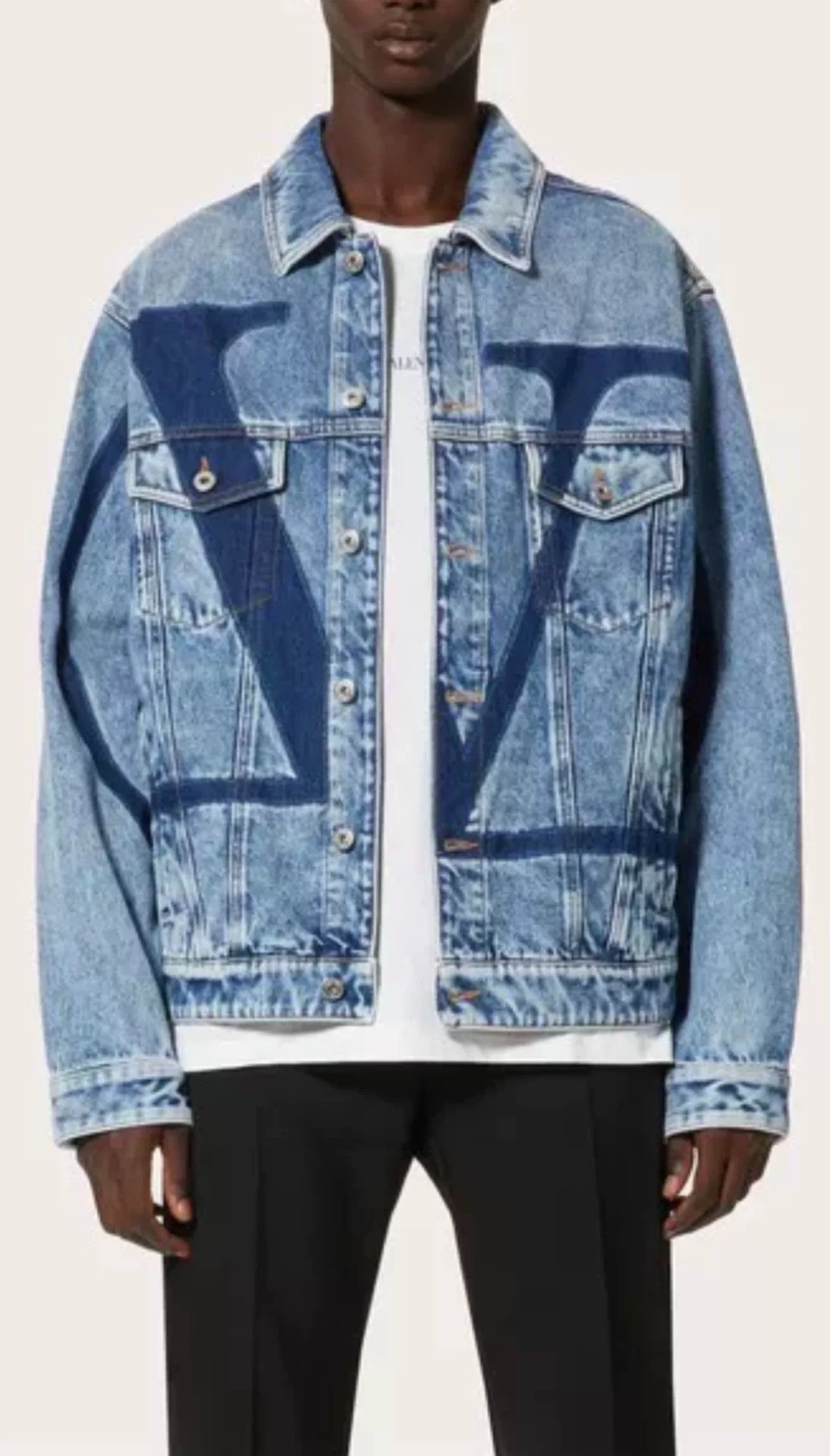 Valentino Valentino White Logo Blue Denim Jacket Size US S / EU 44-46 / 1 - 1 Thumbnail