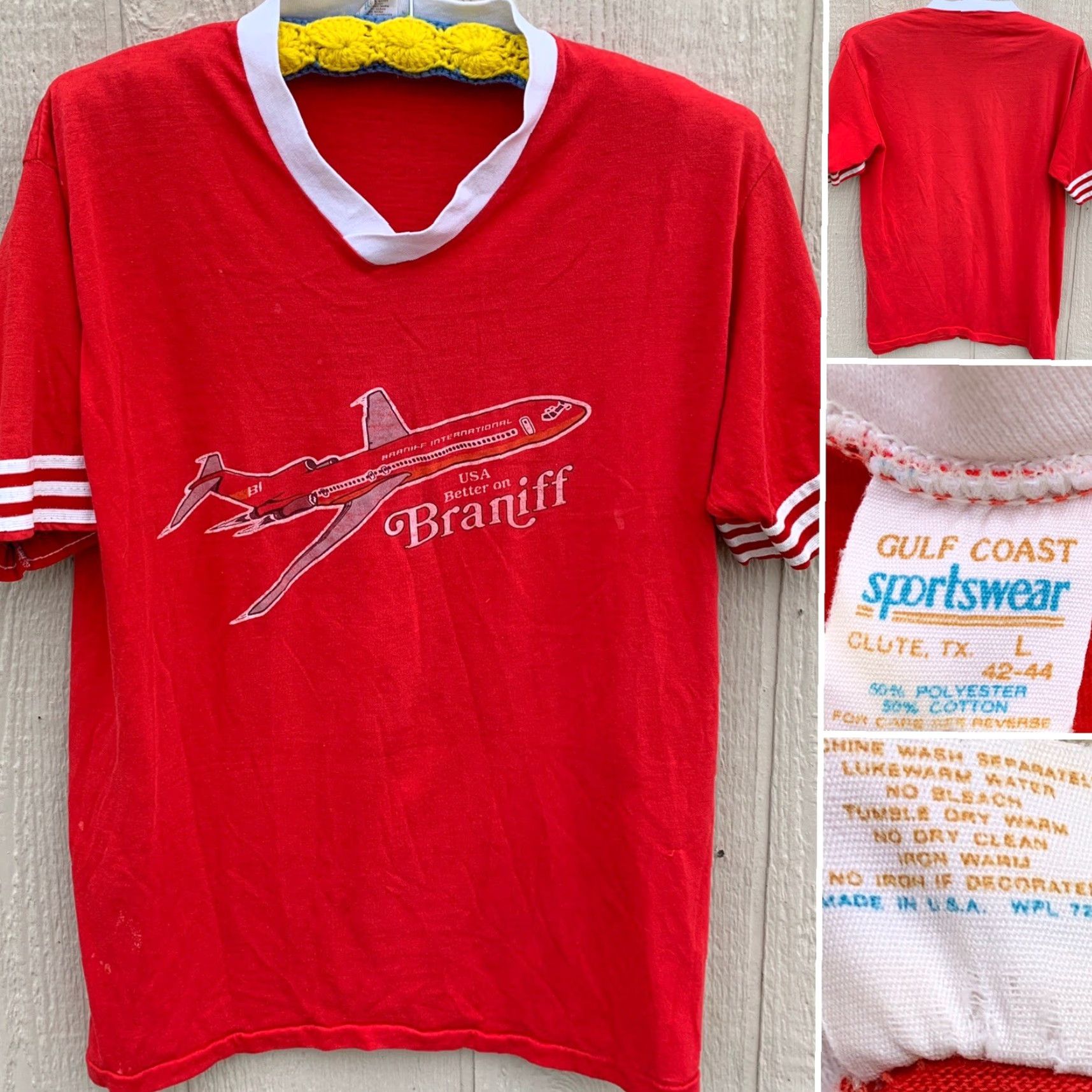 Vintage VINTAGE Braniff International USA Better on Braniff T-Shirt 1970s L Red Men Graphic Tee Shoes? Size US L / EU 52-54 / 3 - 2 Thumbnail