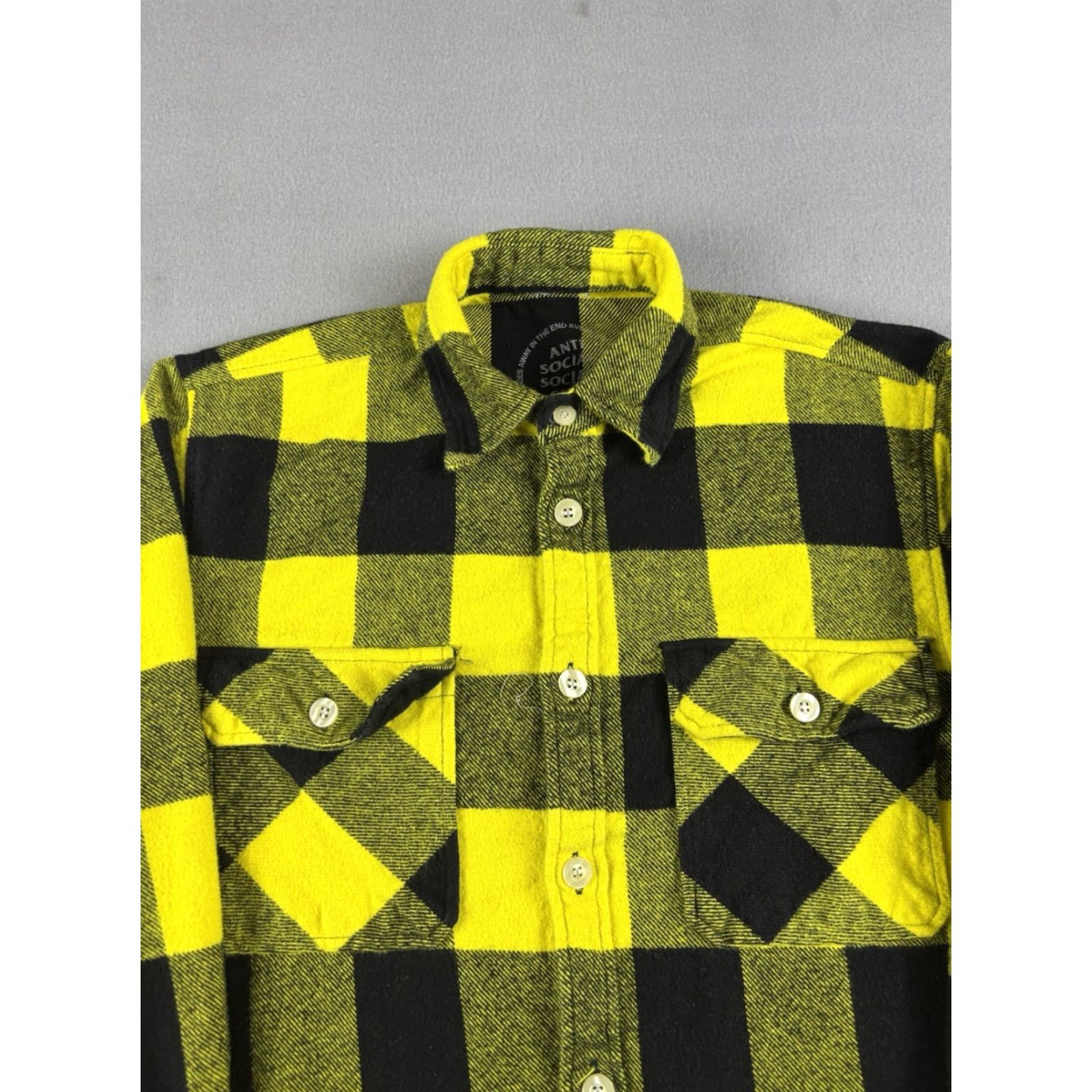 Anti Social Social Club Flannel Shirt Mens Size Small Yellow Plaid Button Up