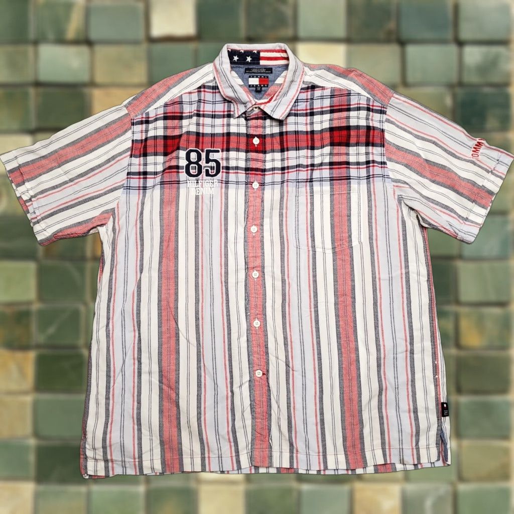 Tommy Hilfiger VINTAGE Tommy Hilfiger Shirt Mens 2XL Striped Cotton Button-Up Short Sleeve Blue Red Chest Pockets Mens Size US XXL / EU 58 / 5 - 1 Thumbnail