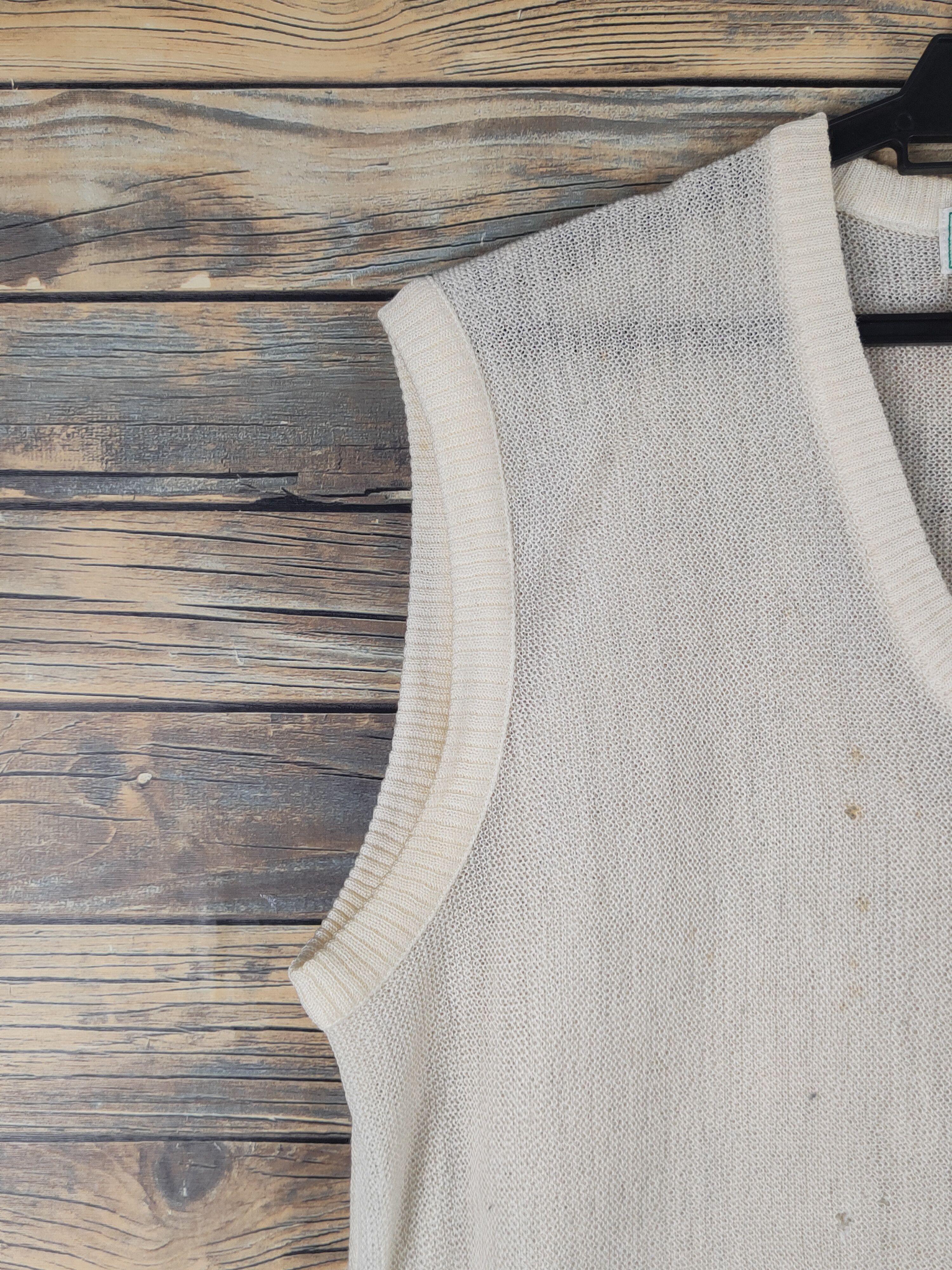 Vintage Crocodie Cream Crochet Meshnet Knitwear Vests #W1522 Size US M / EU 48-50 / 2 - 5 Thumbnail