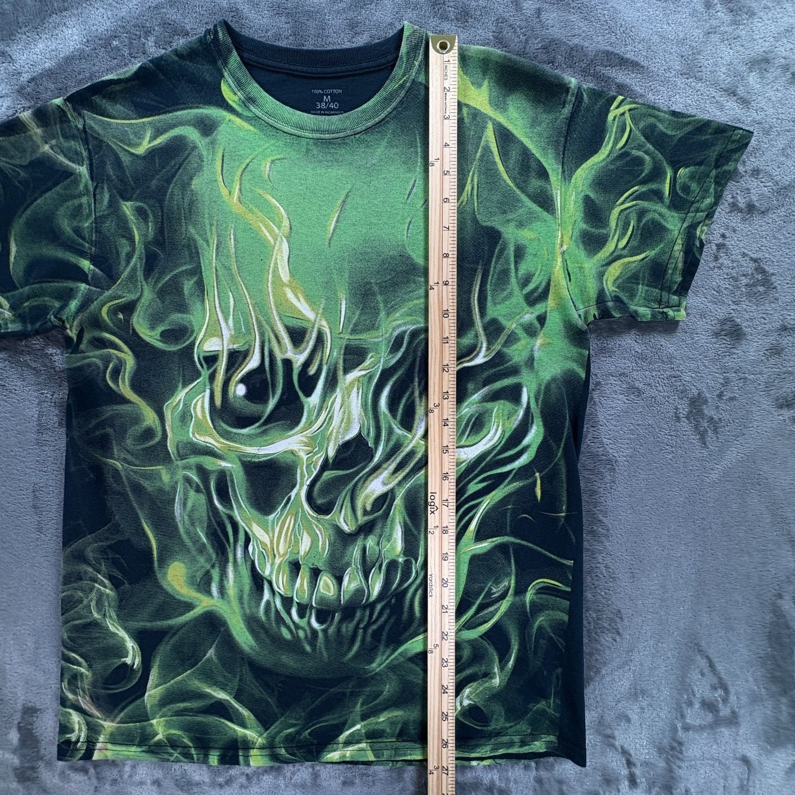 Other Social Media Skull Graphic T Shirt Mens M Green Flames 3 6 M Size US M / EU 48-50 / 2 - 6 Thumbnail