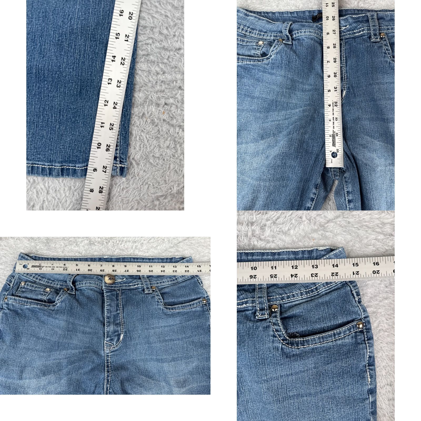 Denime Roz & Ali Jeans Women 12P Blue Denim Bootcut Mid Rise 30x28 Embellished Embroidered Logo 5-Pocket Design Cotton Denim Jeans Womens Size 34" / US 12 / IT 48 - 8 Thumbnail