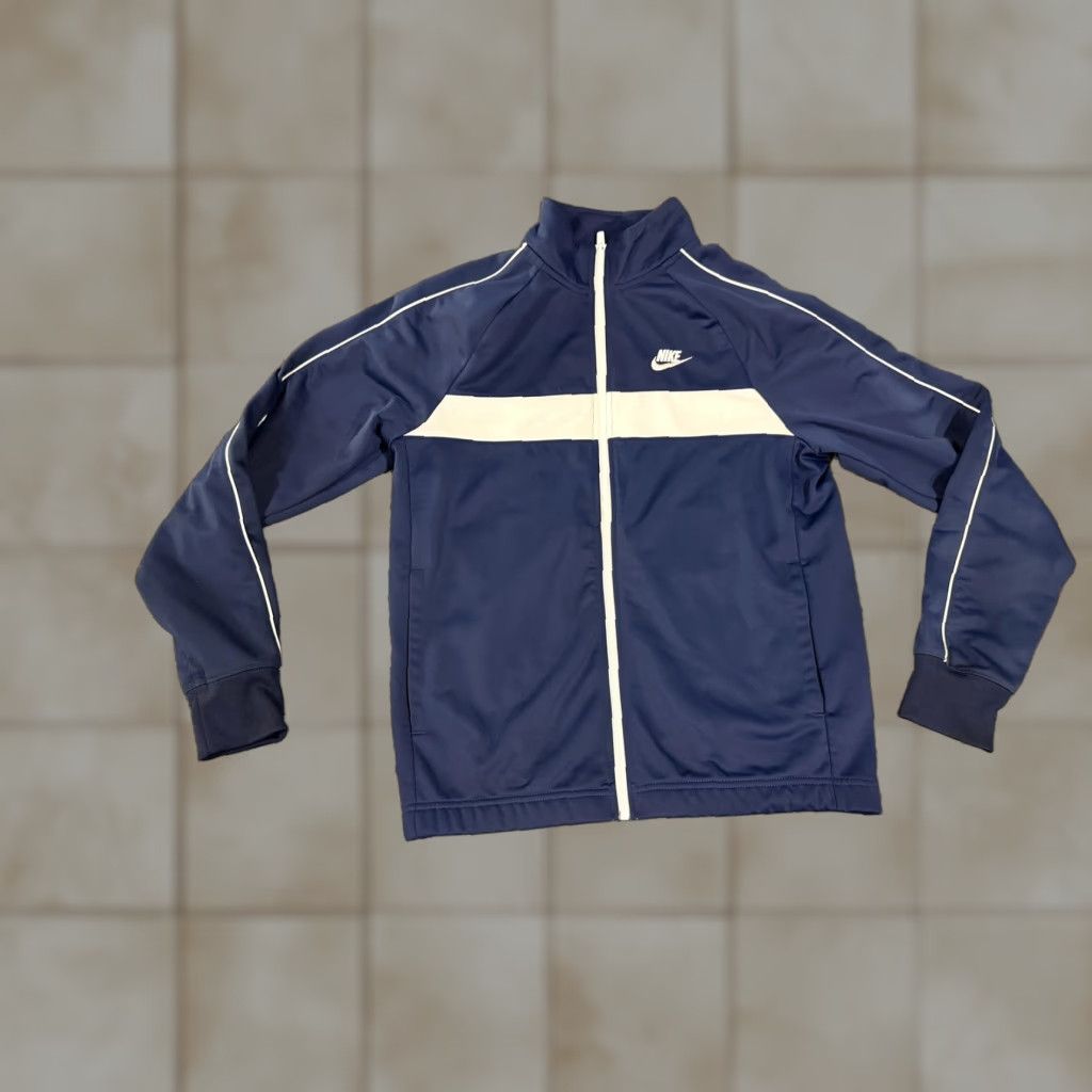 Nike Nike Jacket Mens S Blue White Striped Full Zip Lightweight Pockets Stand-Up Collar Polyester Gym & Training 90s? Size US S / EU 44-46 / 1 - 1 Thumbnail