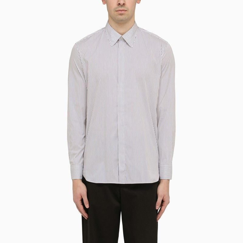 image of Pt Torino White Viscose Striped Shirt, Men's (Size Large)