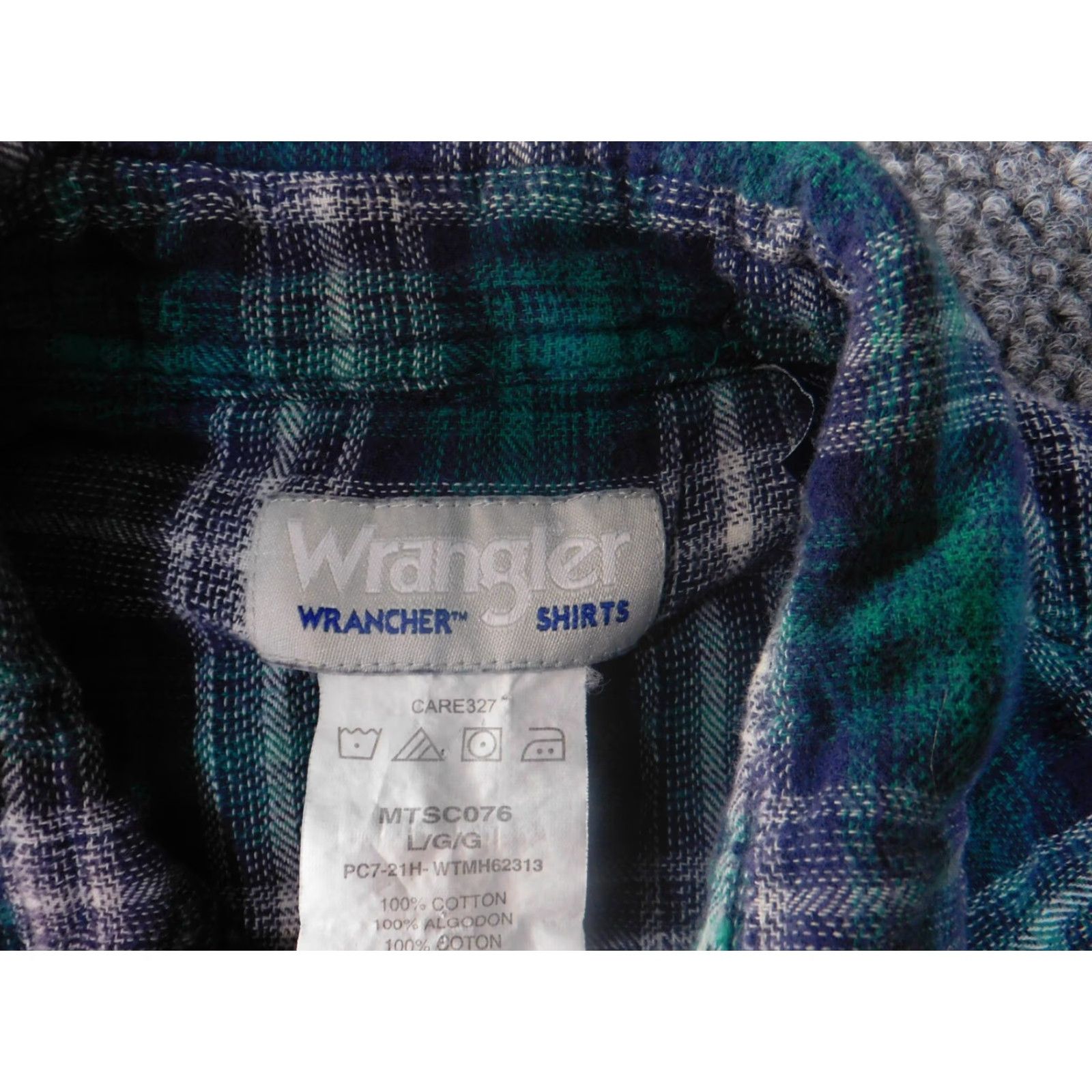 Wrangler wrangler shirt mens large pearl snap green plaid cowboy flannel wrancher button-up long sleeve cotton blue Size US L / EU 52-54 / 3 - 5 Thumbnail