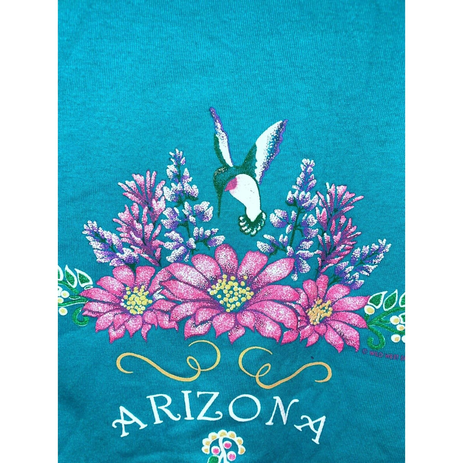 Jerzees 90s Vintage AZ Arizona Flower Nature Graphic Teal Shirt VTG Size US L / EU 52-54 / 3 - 3 Thumbnail