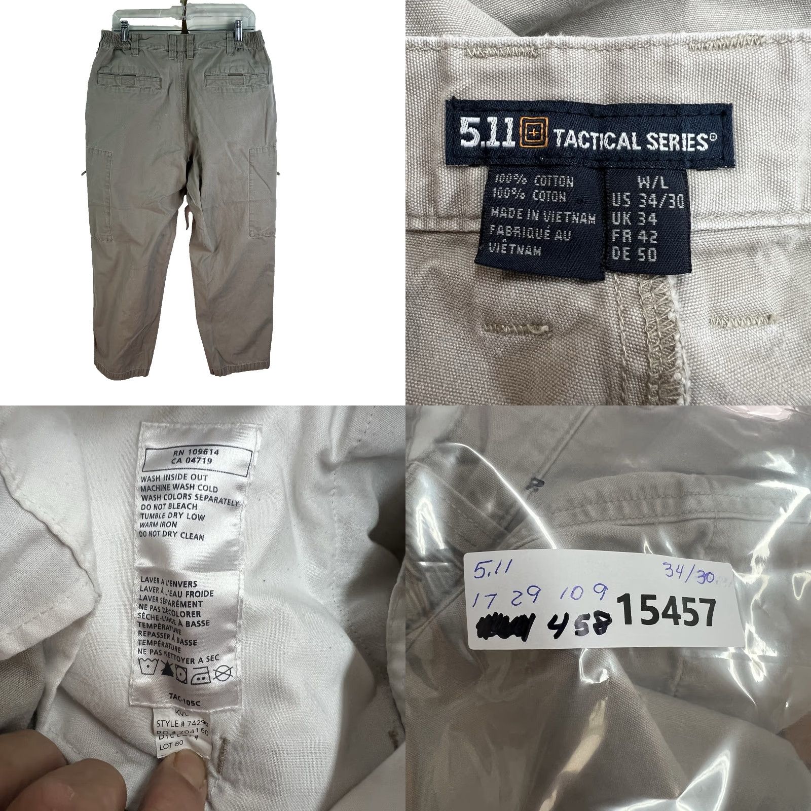 Vintage 5.11 Tactical Cargo Pants Be​ige 34x30 Men’s Zip Pockets Elastic Waist Cargo Pocket Straight 5.11 Taclite Pro Canvas Cotton Blend Size US 34 / EU 50 - 8 Thumbnail