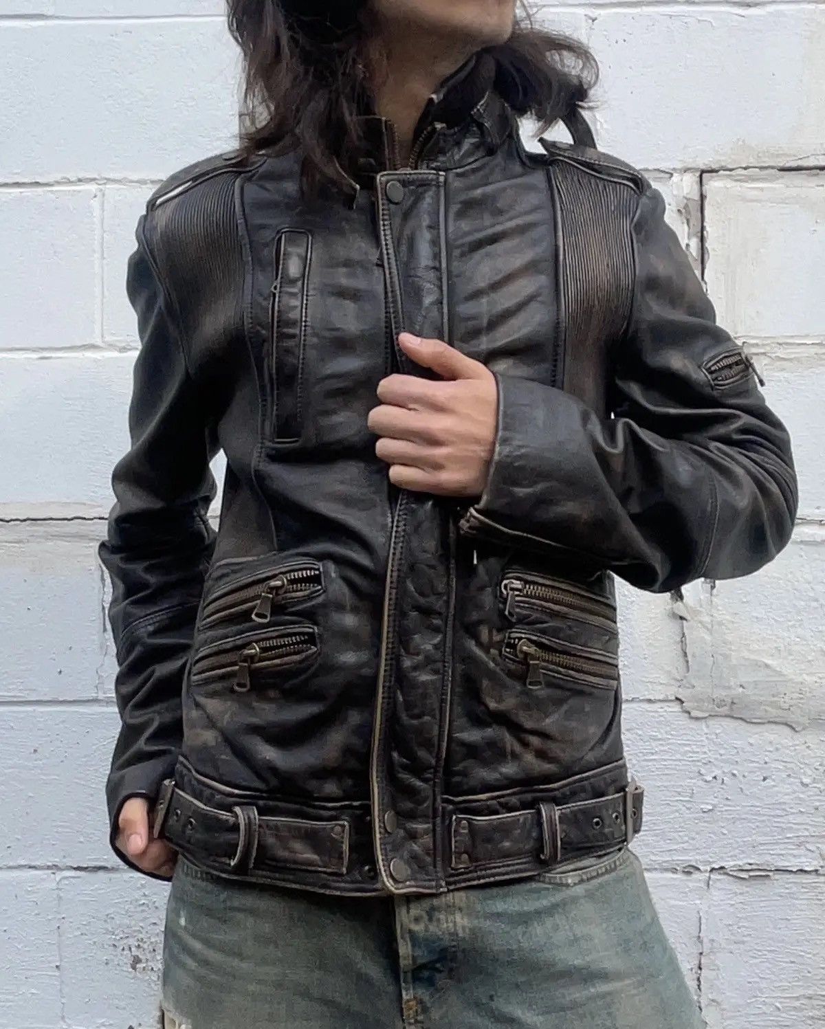 Dolce & Gabbana Dolce & Gabbana Brown Patina Effect Leather Biker Jacket Size US M / EU 48-50 / 2 - 3 Thumbnail