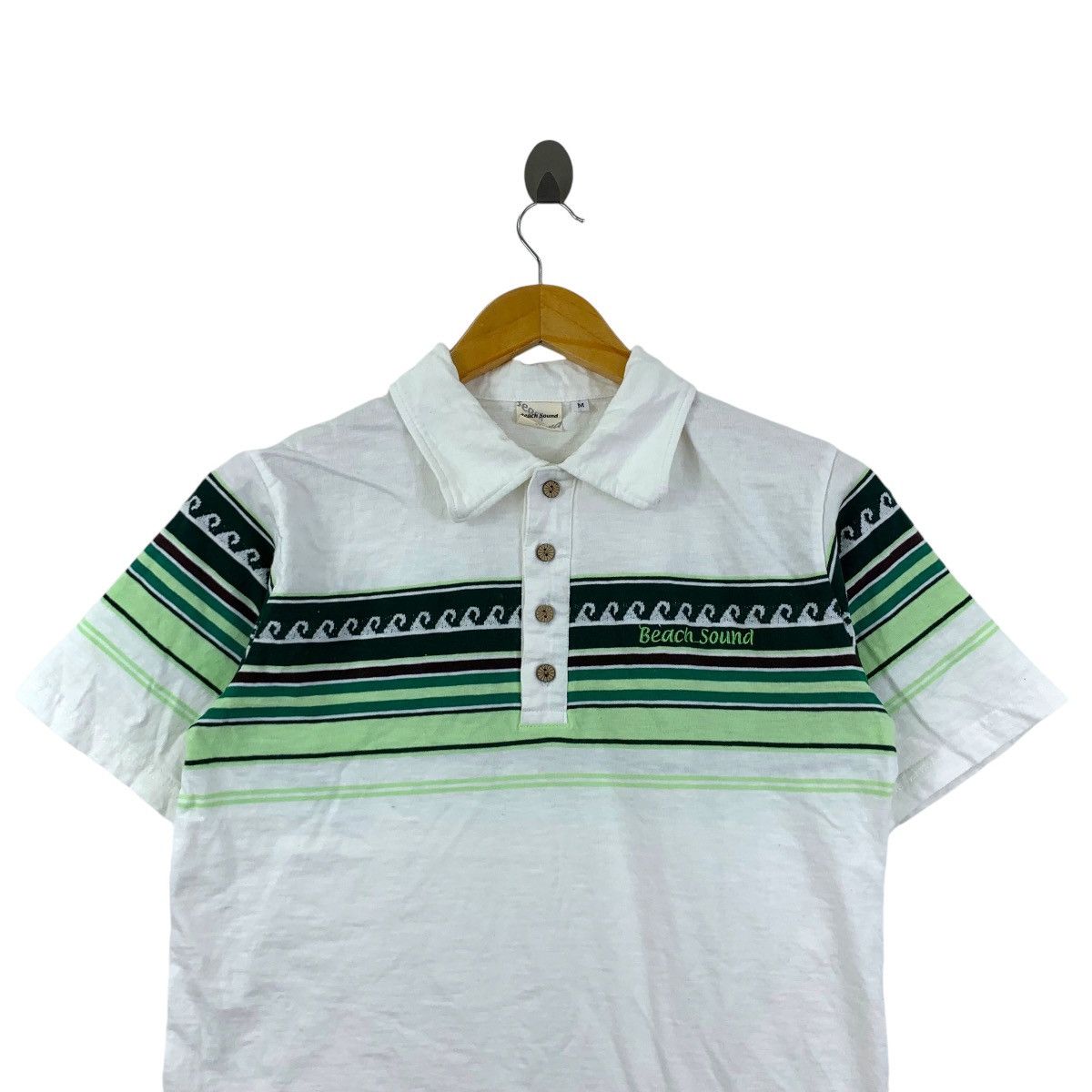 Vintage Vintage BEACH SOUND WAVE Monogram Polo Tee Shirt Size US M / EU 48-50 / 2 - 2 Thumbnail