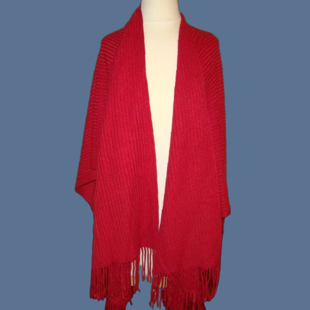 Vintage Cejon Scarf Red Rectangle Wrap Plaid Fringe NWT Women Winter Fall Spring Neck Warmer Knit Acrylic Rectangle Scarf Wrap Size ONE SIZE - 1 Thumbnail
