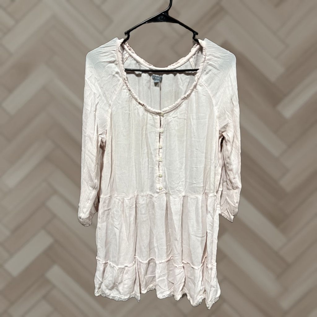 Vintage Aerie Blouse Tunic Shirt Womens Large Pink Long Sleeve Henley Pullover Thermal Cotton Polyester Regular Pattern Solid Size L / US 10 / IT 46 - 1 Thumbnail