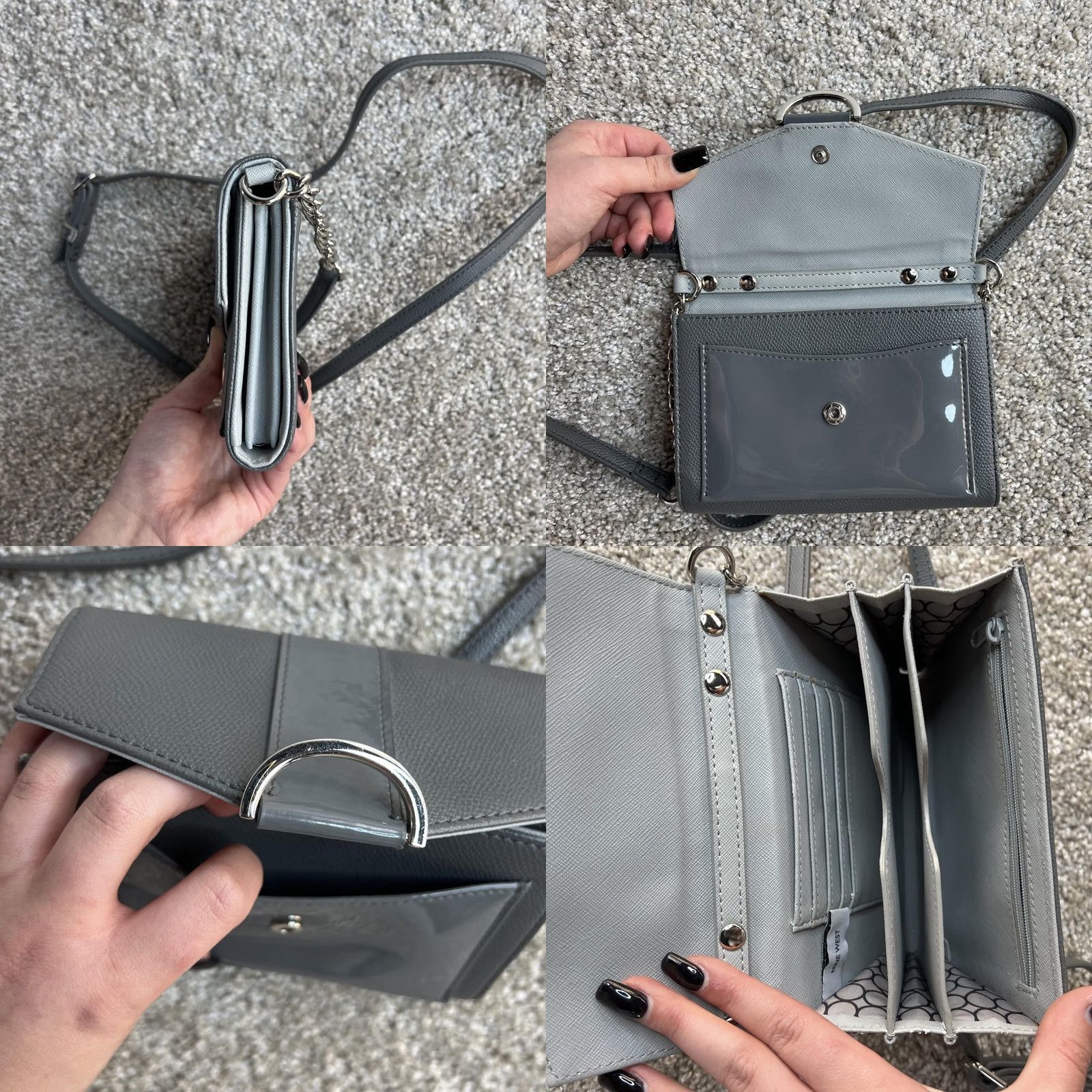 Nine West Nine West Crossbody Bag Womens Mini Gray Faux Leather Patent Chain Shoulder Size ONE SIZE - 8 Thumbnail