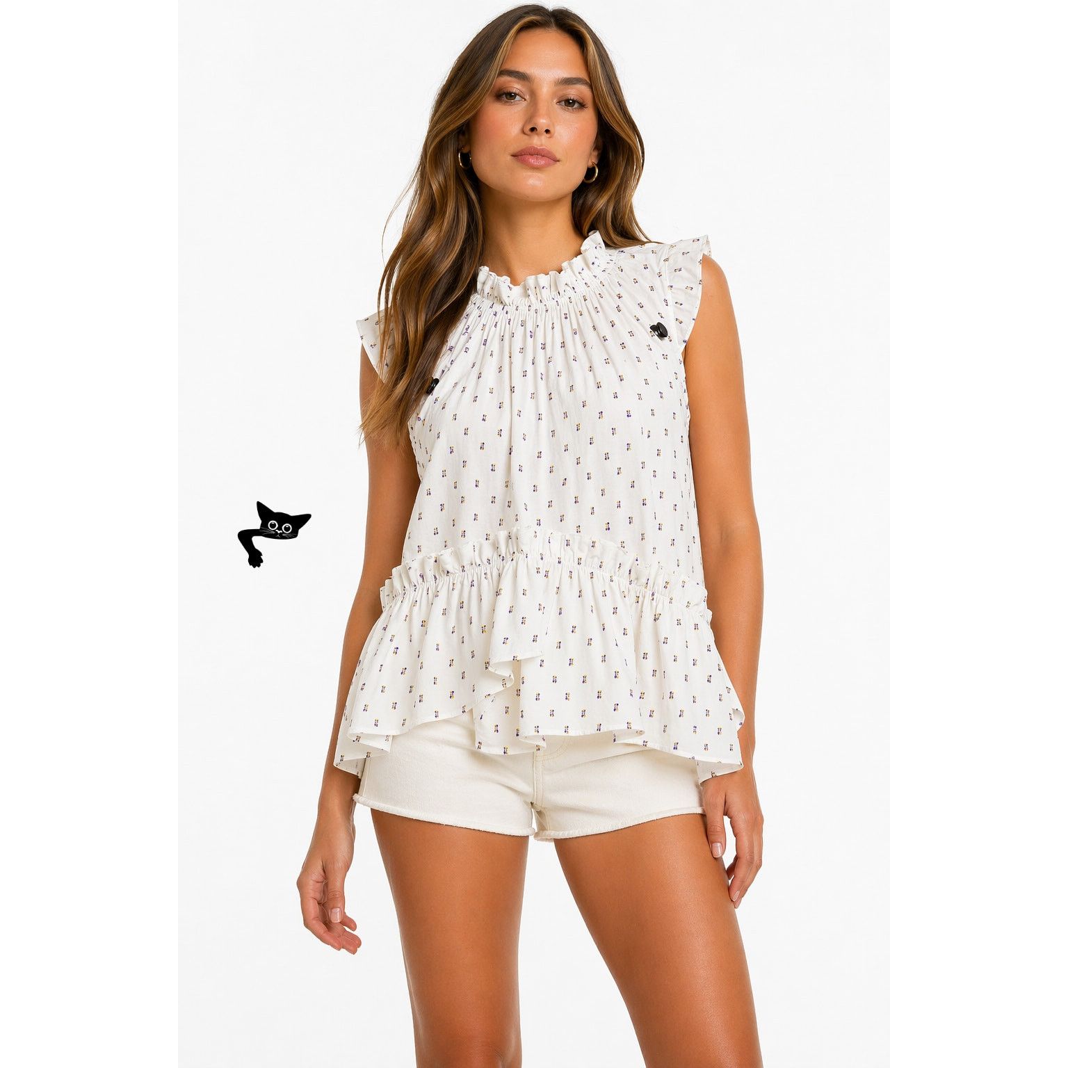 Other Brøgger Blouse White Ruffle Dobby Sleeveless Women US XS Size XS / US 0-2 / IT 36-38 - 6 Thumbnail