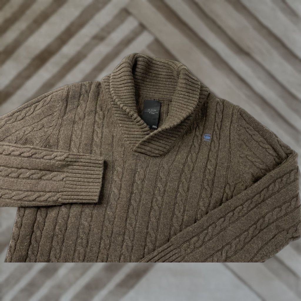 G-Star G-Star CL East Shawl Collar Knit L/S Jumper Men's 2XL Wool Blend Cable Knit Jumper Size US XXL / EU 58 / 5 - 1 Thumbnail