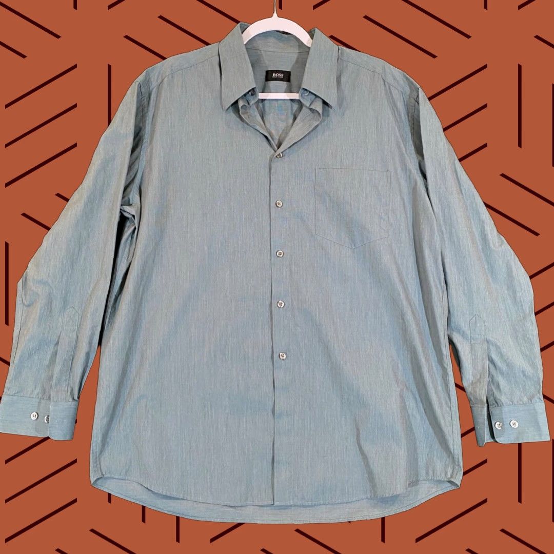 Hugo Boss Hugo Boss Shirt Mens 17 34/35 Seafoam Green Button Up Dress Top Outdoors L/S Shirt Mens Regular Green Button-Up Outdoor Casual Formal Workwear 17 Mens Size US XL / EU 56 / 4 - 1 Thumbnail