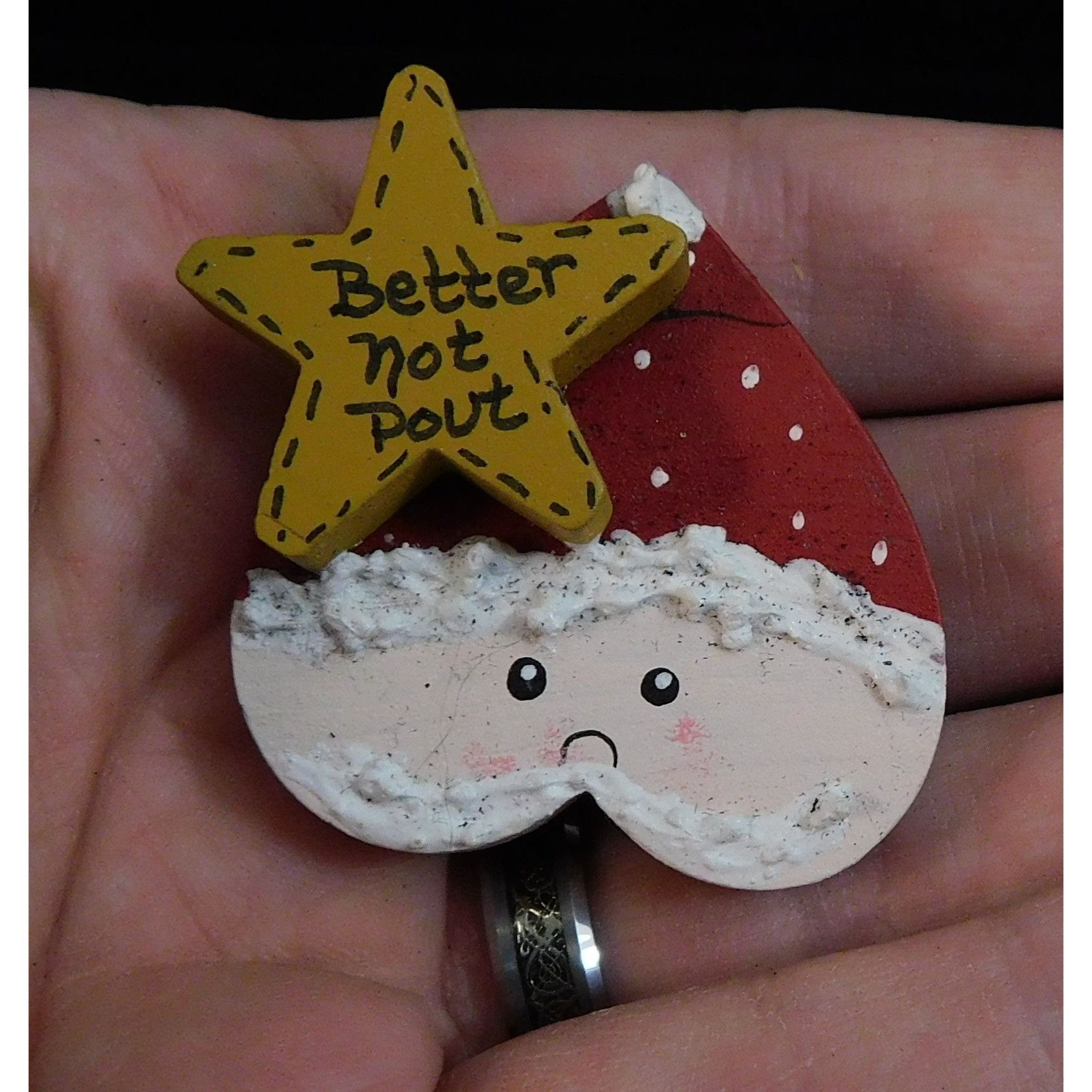 Other Vintage Handmade Pouting Santa Painted Brooch Size ONE SIZE - 1 Thumbnail