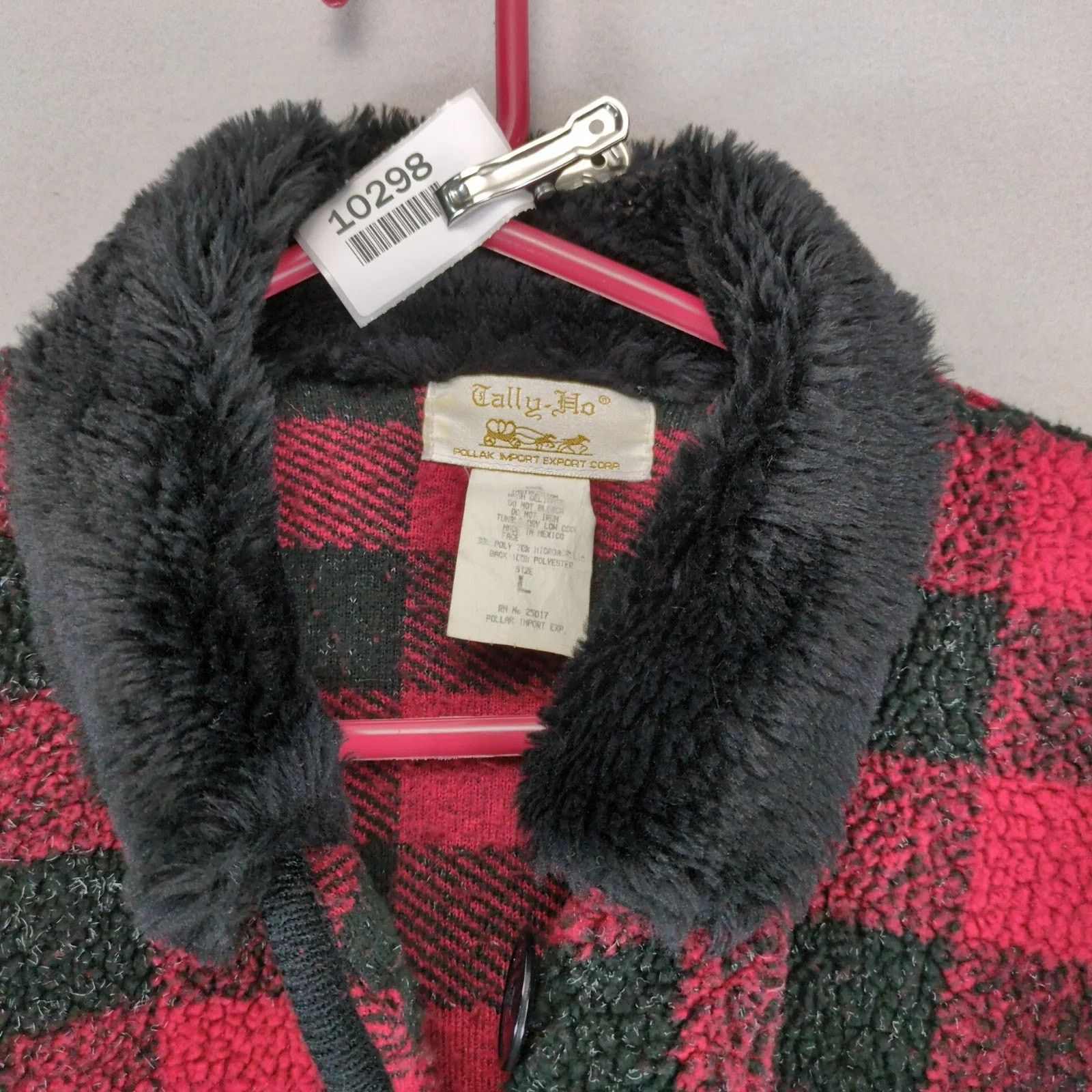 Vintage Tally-Ho Buffalo Plaid Fleece Jacket Women's Faux Fur Collar Size L / US 10 / IT 46 - 5 Thumbnail