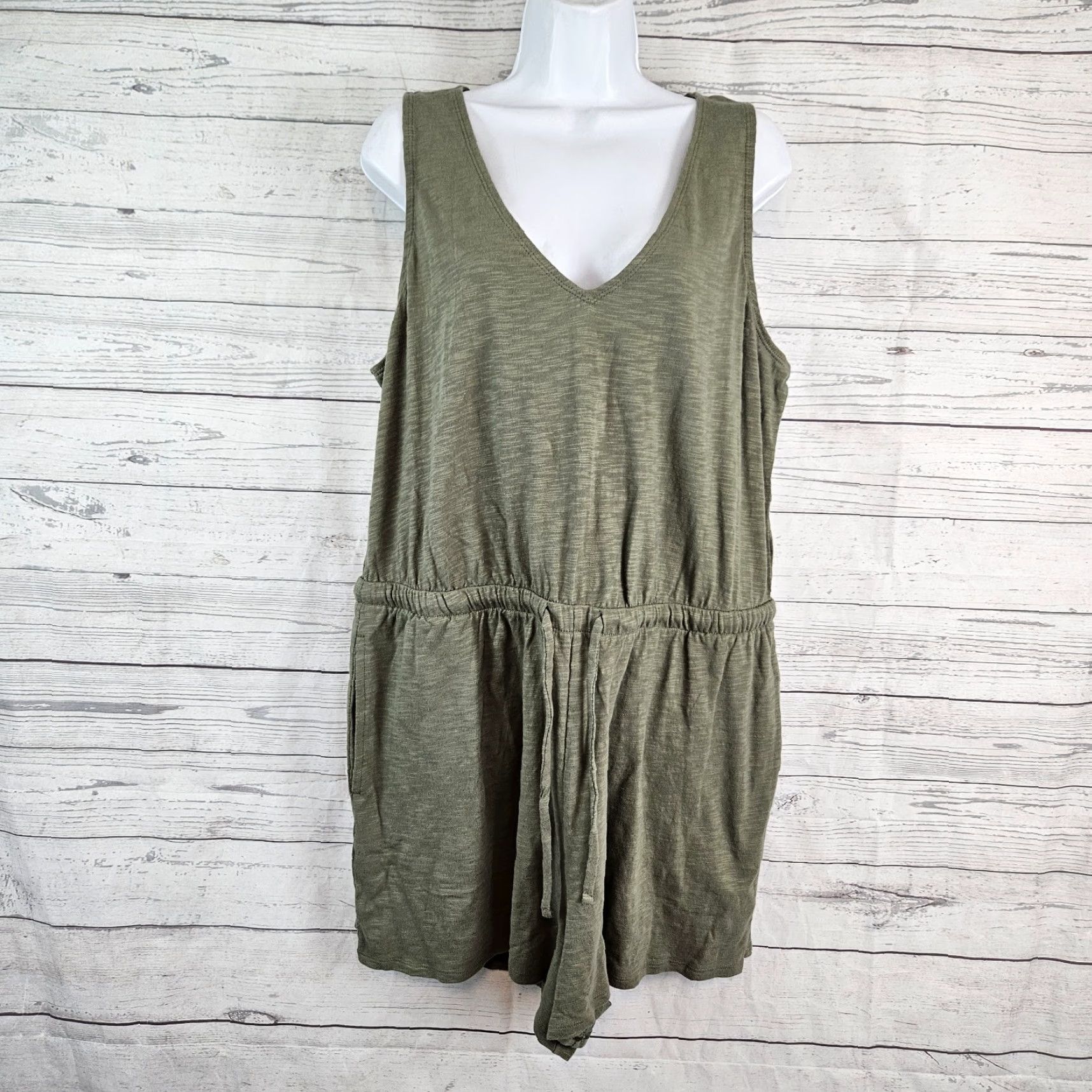 Vintage UpWest Womens Romper XL Green Cotton V-Neck Sleeveless Pockets One-Piece Size 40" / US 18 - 2 Thumbnail