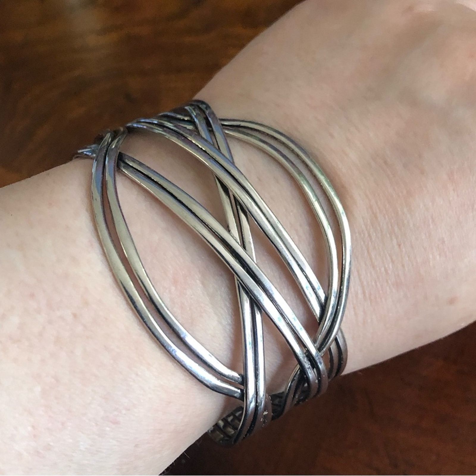 Jewelry Silver braid design adjustable cuff bracelet Size ONE SIZE - 2 Thumbnail