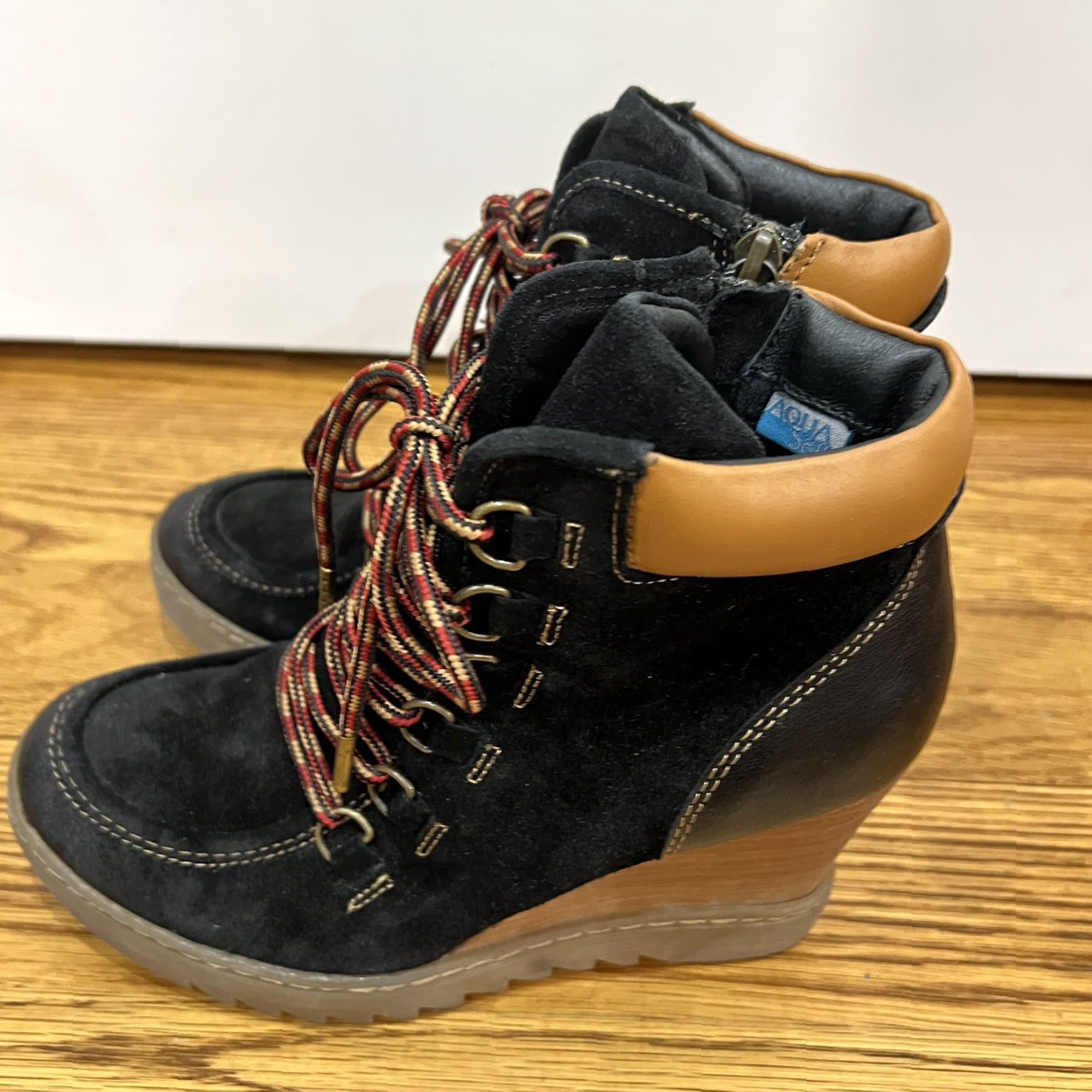 Vintage VINTAGE No Brand Womens Bootie Size 7.5M Black Leather Suede Wedge Casual Fall Winter Size US 7.5 / IT 37.5 - 3 Thumbnail